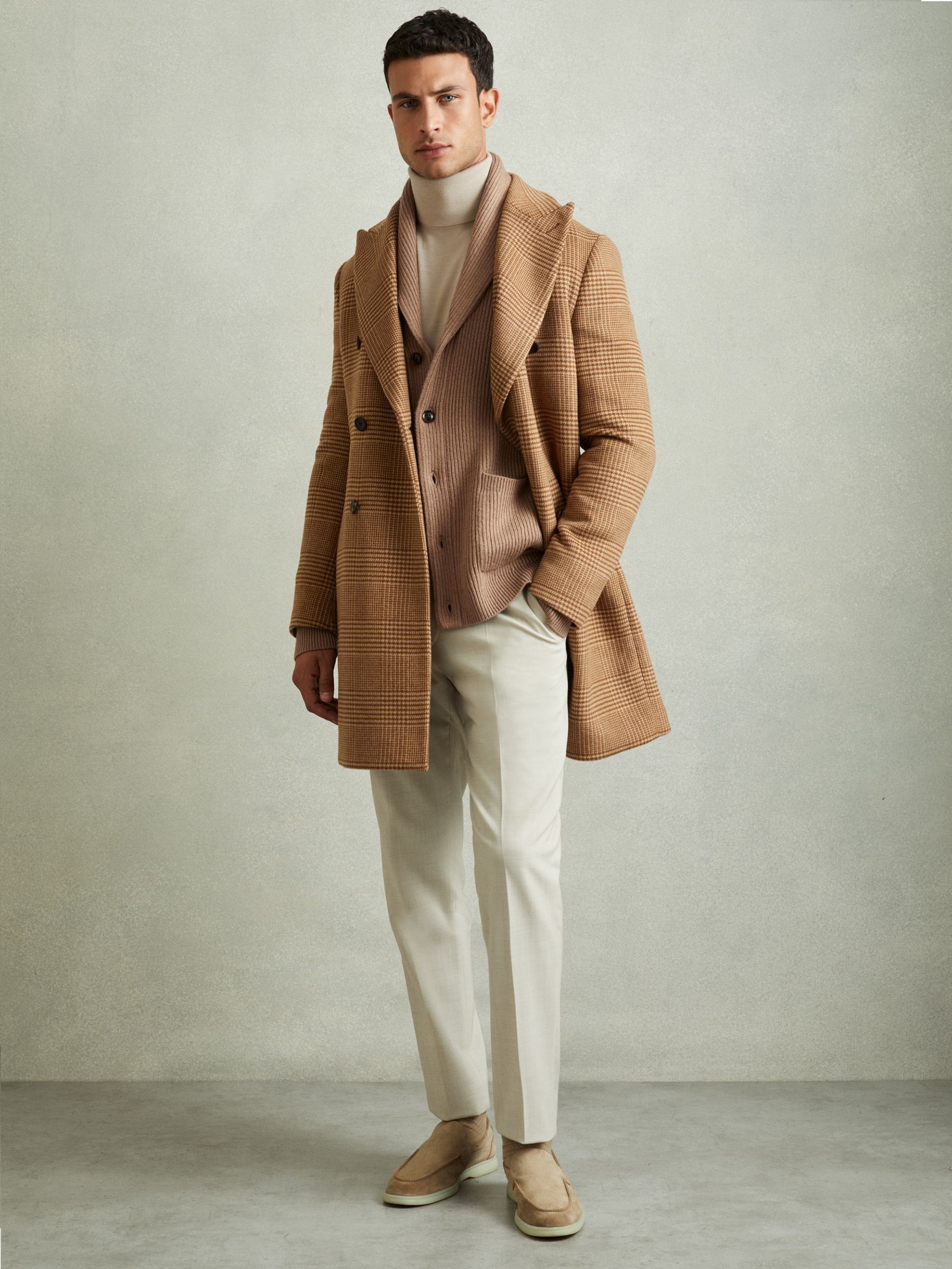 Ribbed Shawl-Collar Cardigan with Cotton and Wool in Camel - Image 5 of 6