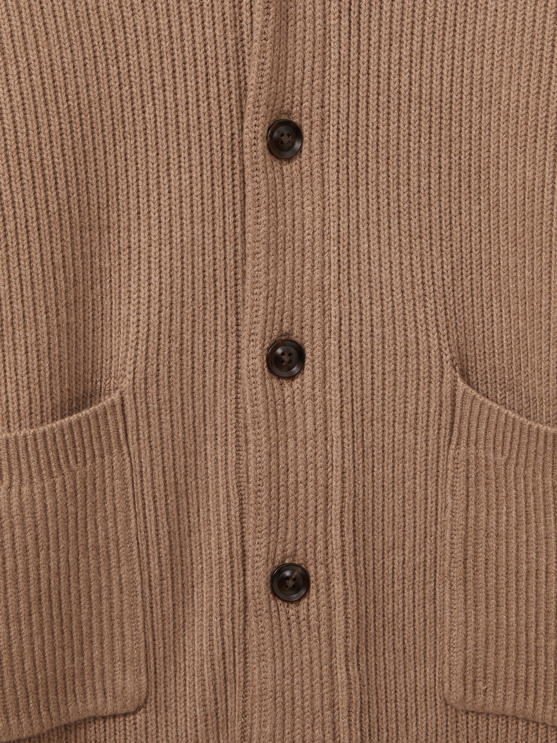 Ribbed Shawl-Collar Cardigan with Cotton and Wool in Camel - Image 6 of 6