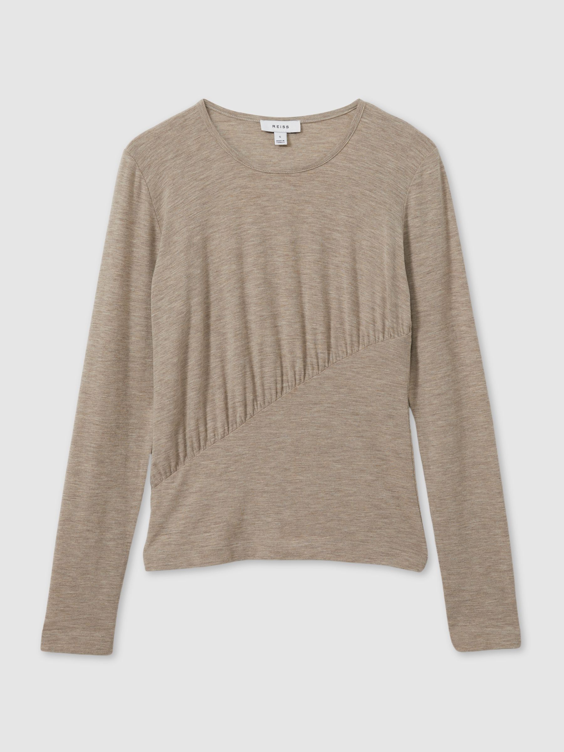 Marled Asymmetric Ruched Top in Neutral - Image 2 of 6