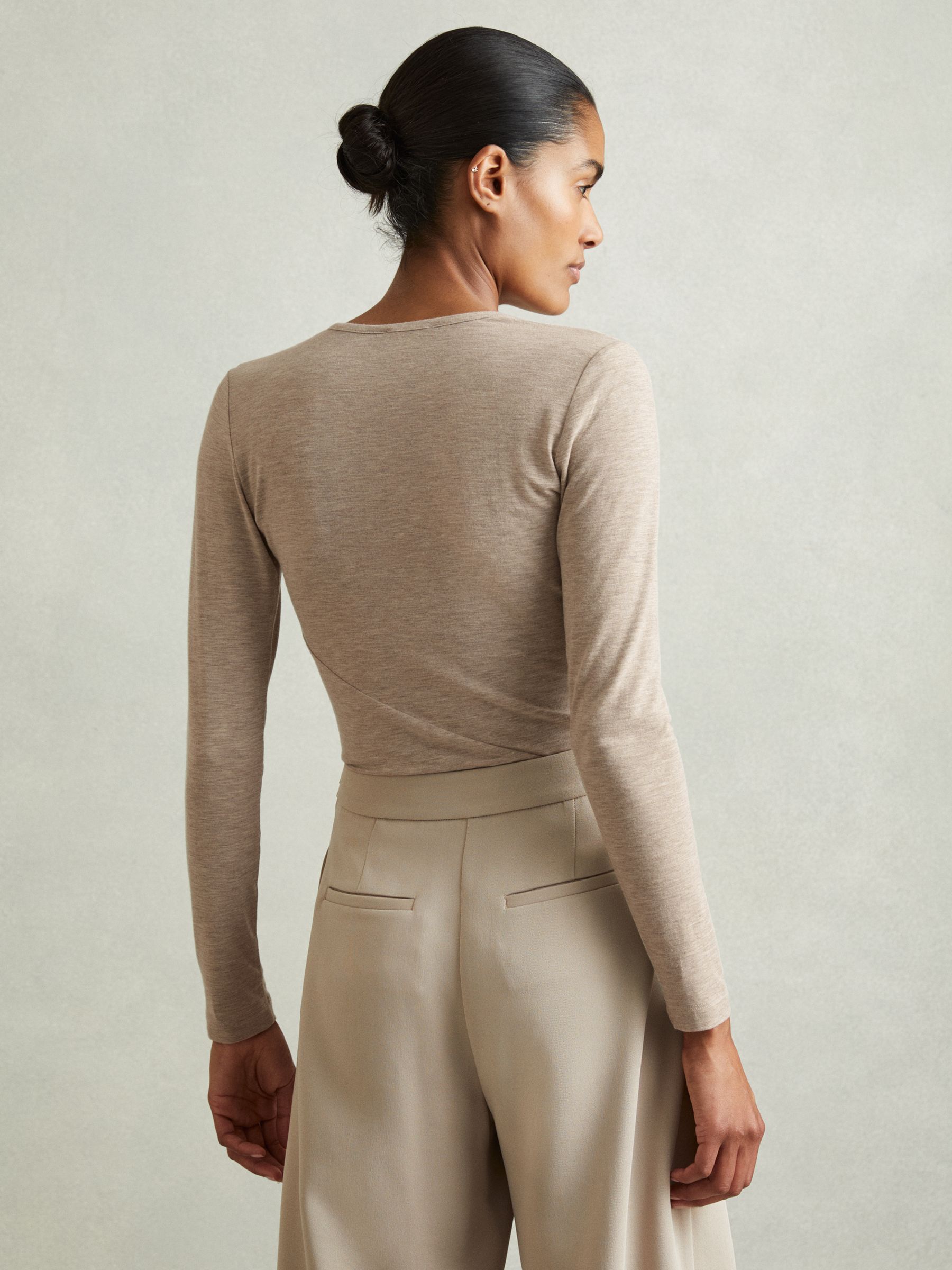 Marled Asymmetric Ruched Top in Neutral - Image 5 of 6