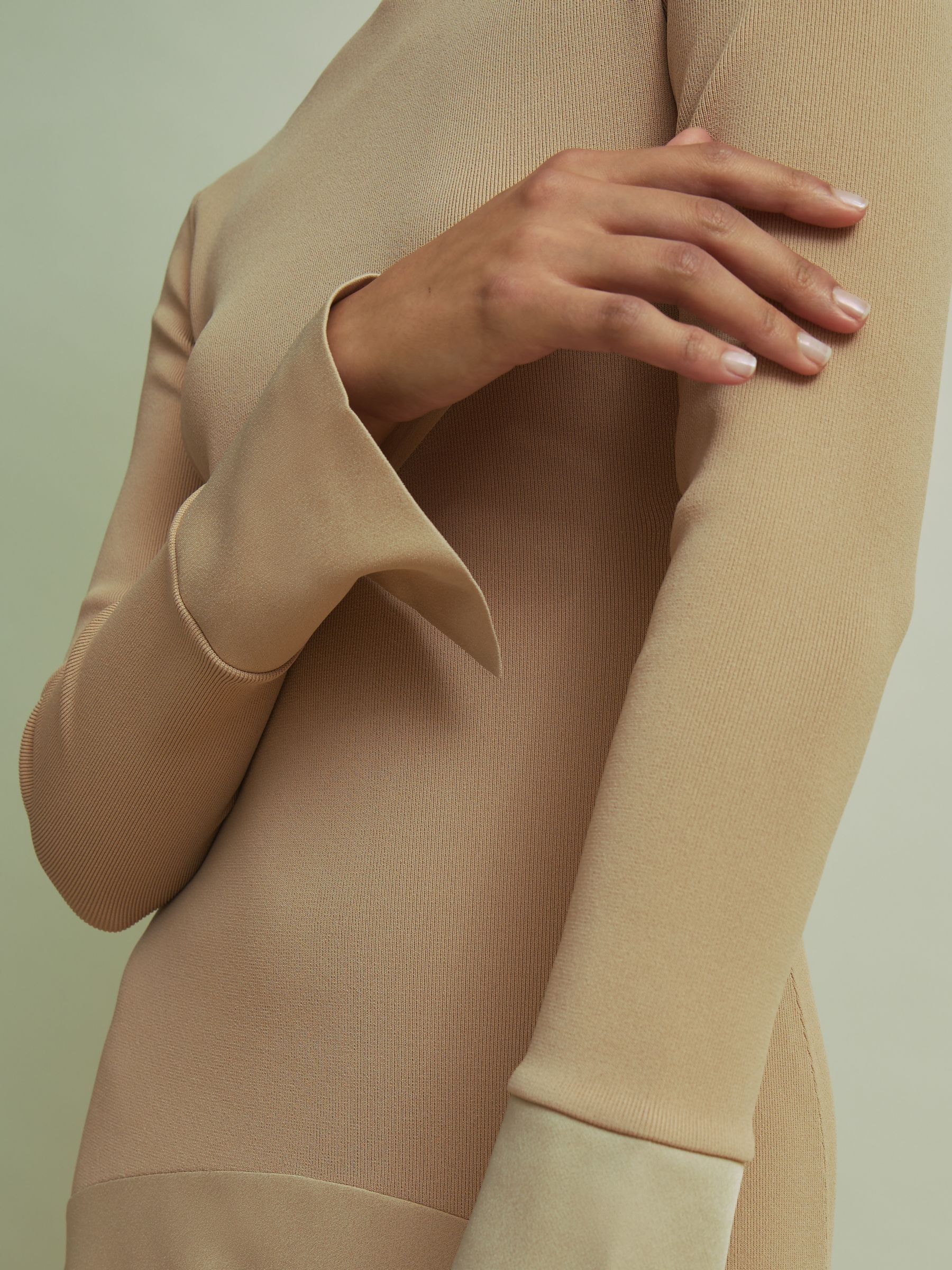 Florere Hybrid Knit-Satin Midi Dress in Sand - Image 4 of 6