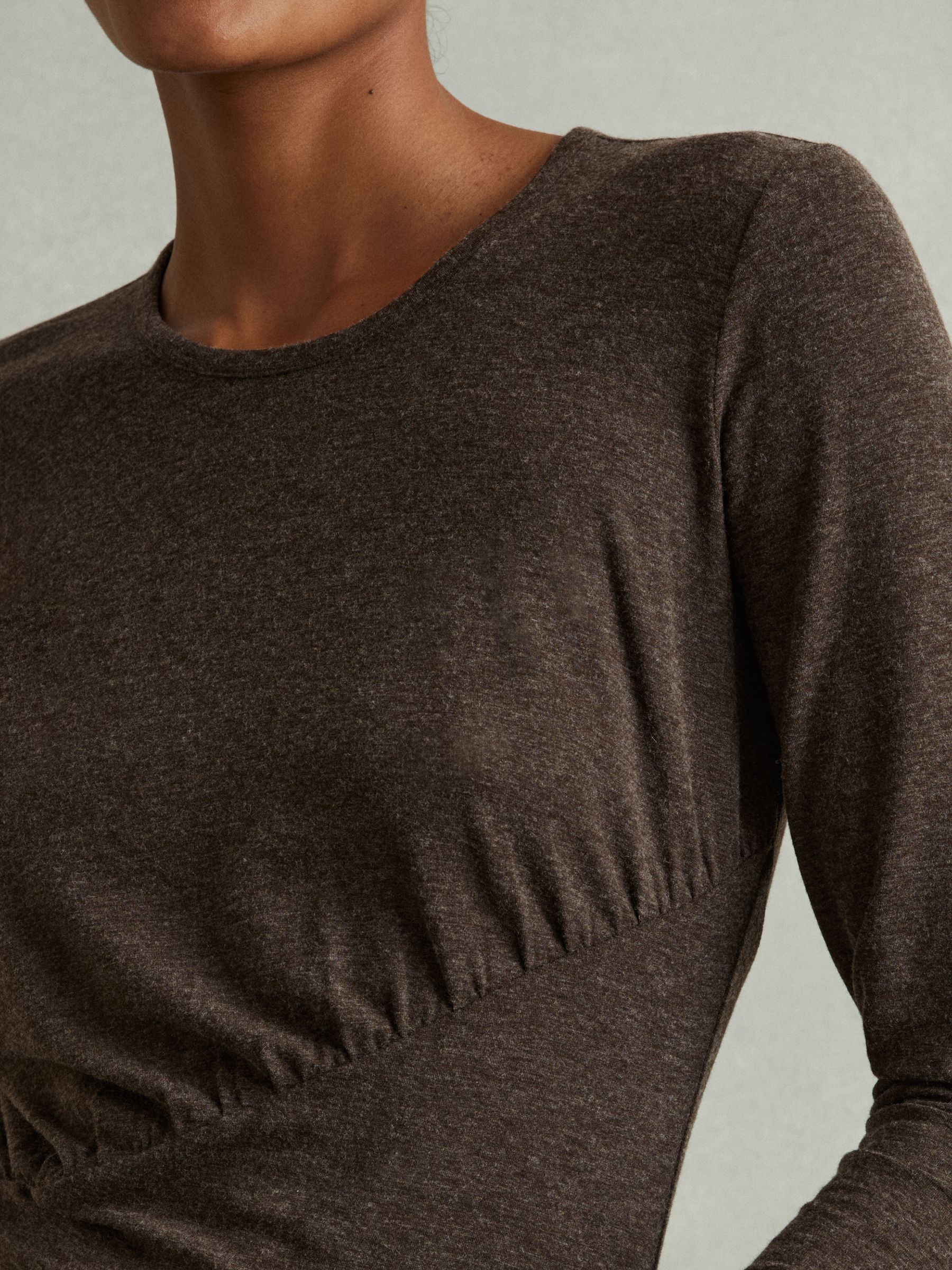 Marled Asymmetric Ruched Top in Chocolate - Image 3 of 5