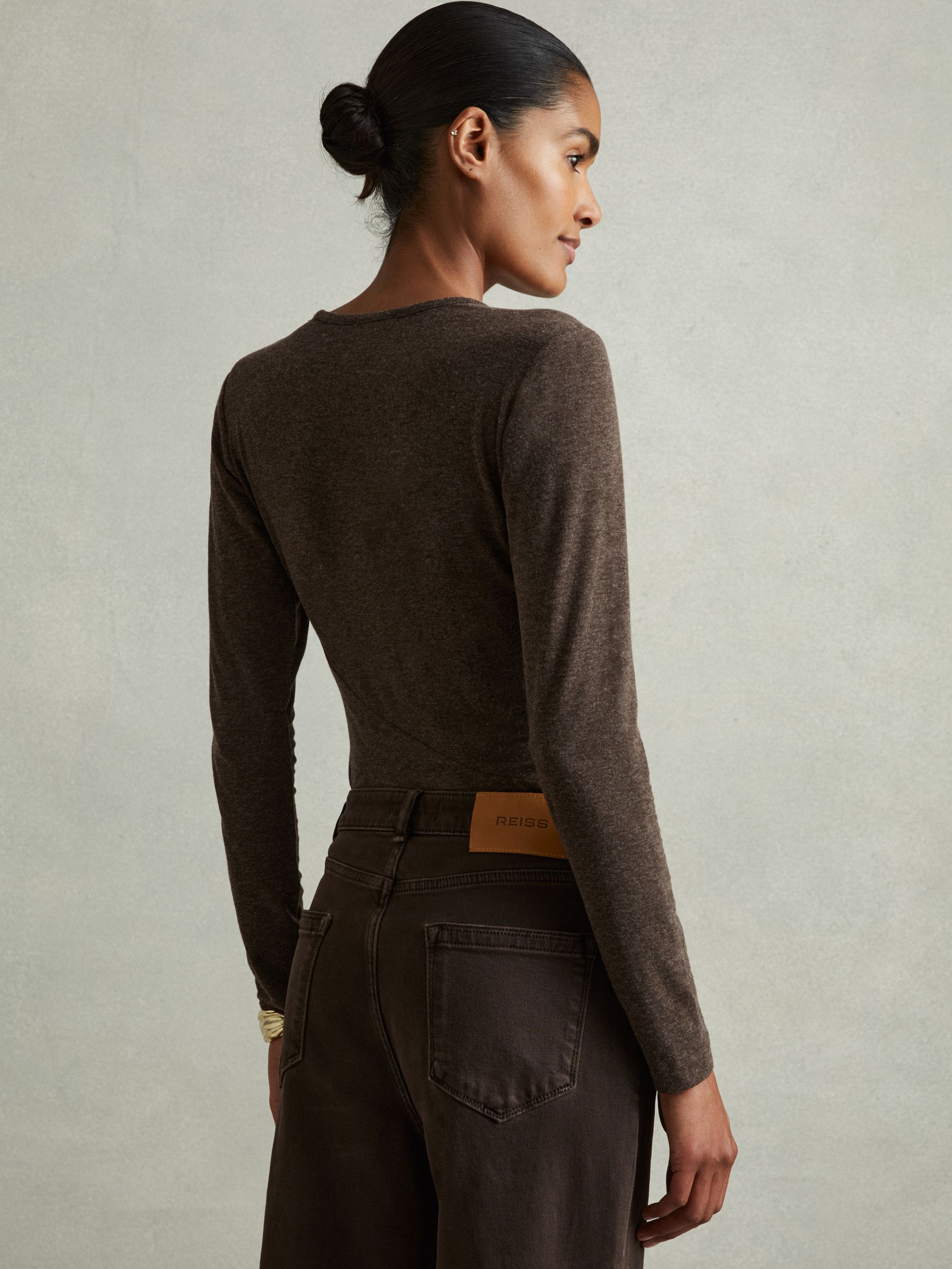 Marled Asymmetric Ruched Top in Chocolate - Image 4 of 5