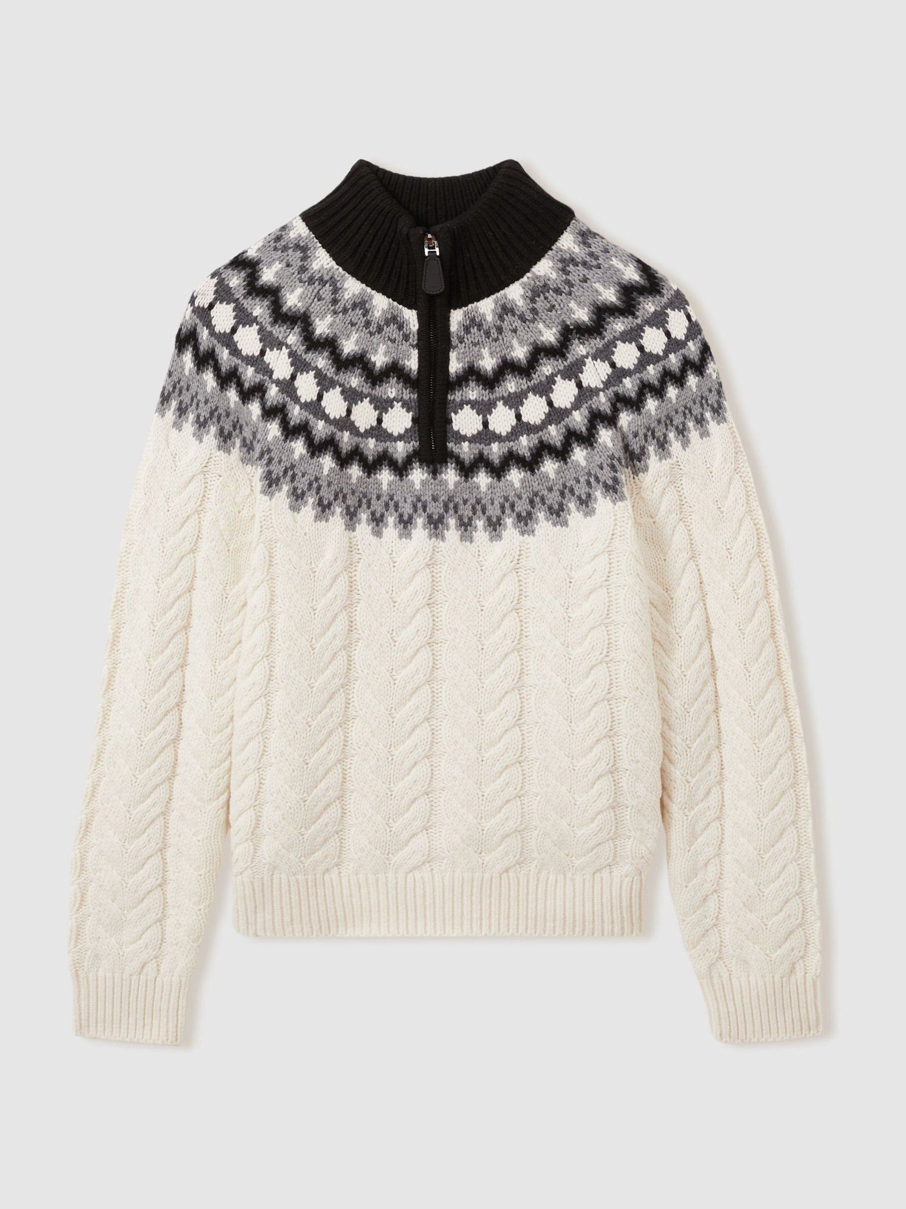 Zipped Jumper with Cotton and Wool in Black/White - Image 2 of 6
