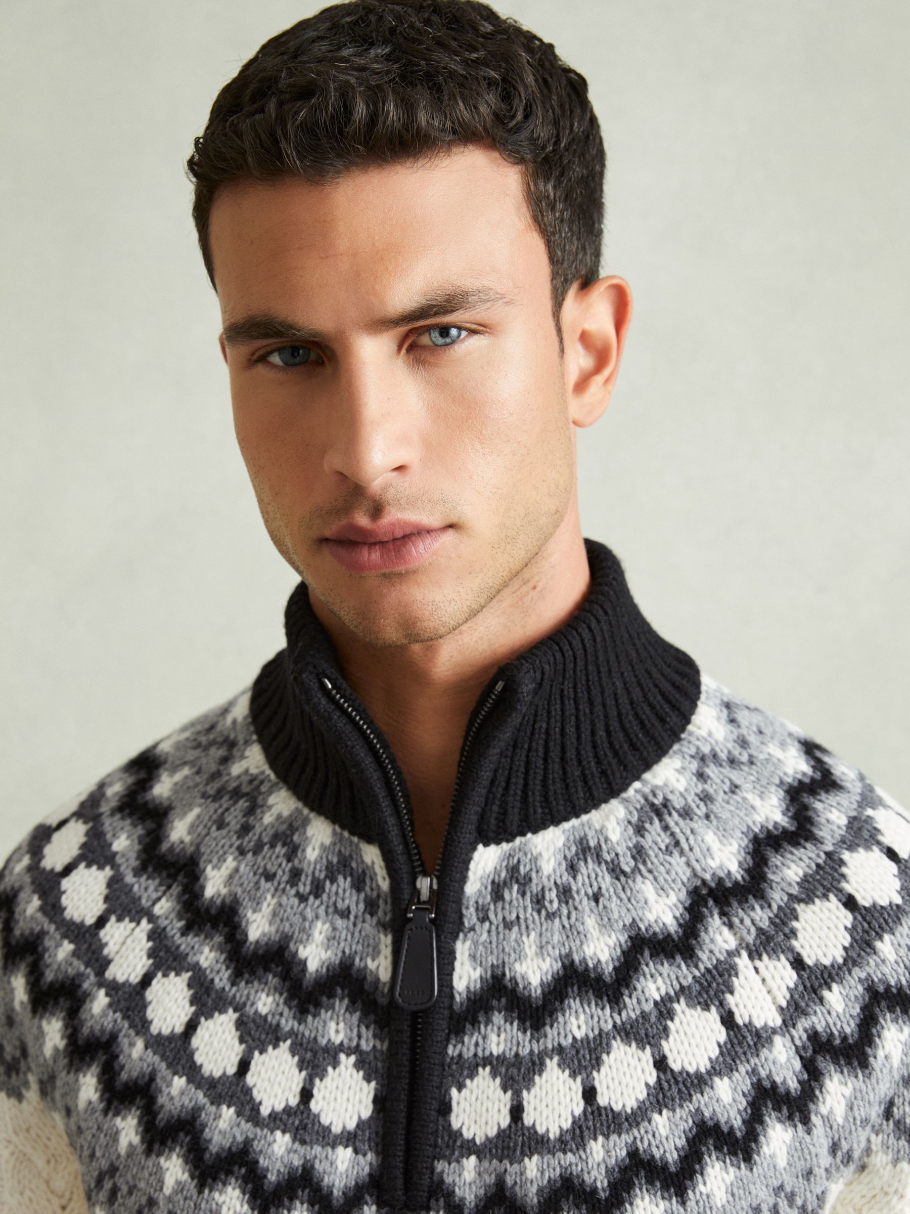 Zipped Jumper with Cotton and Wool in Black/White - Image 3 of 6