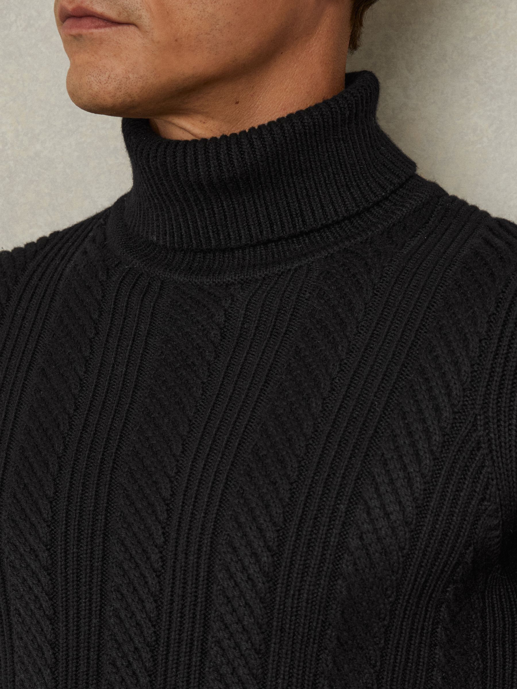 Cabled Roll-Neck Jumper with Cotton and Wool in Black - Image 4 of 7