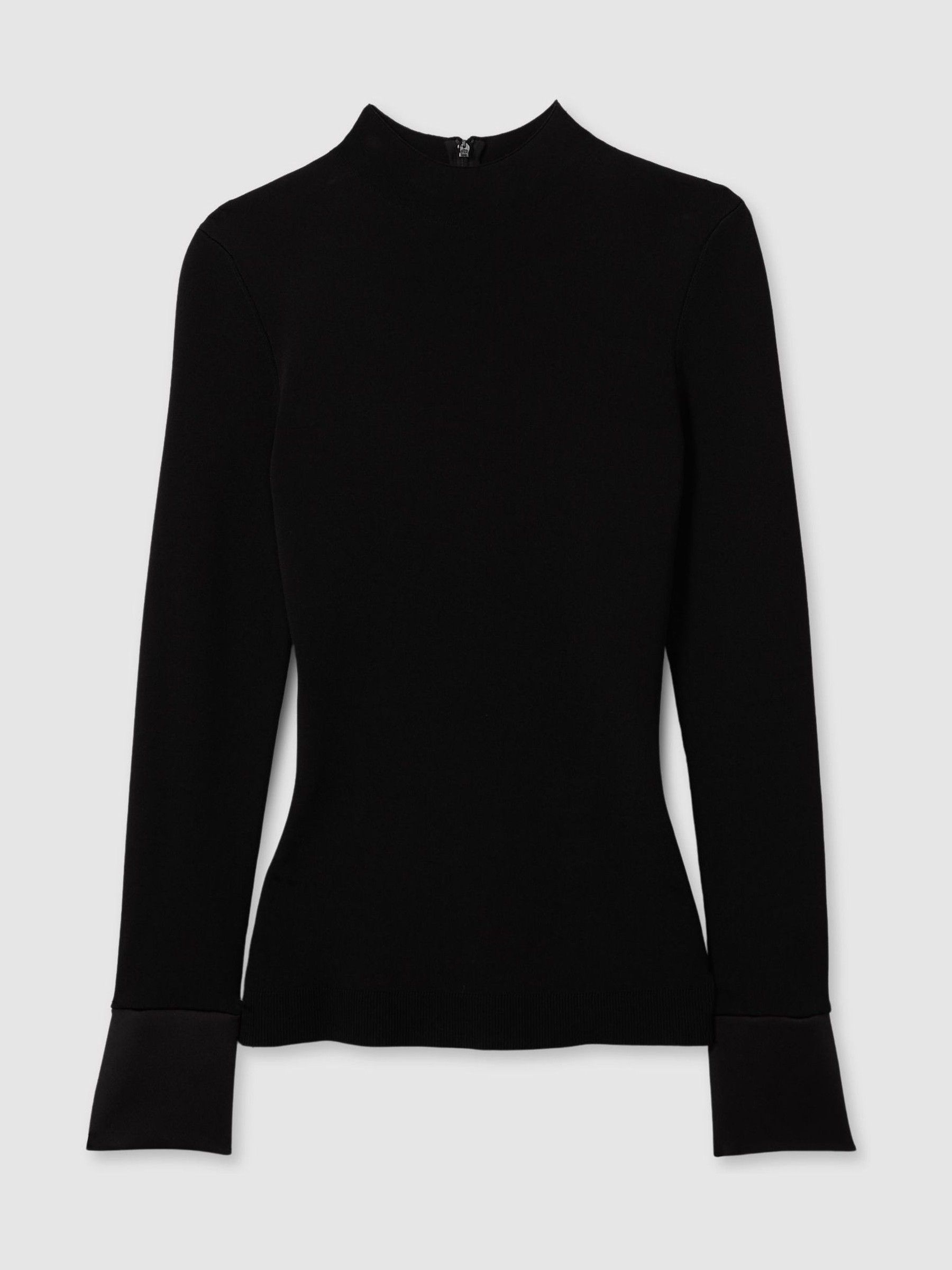 Florere Hybrid Knit Satin Cuff Top in Black - Image 2 of 6