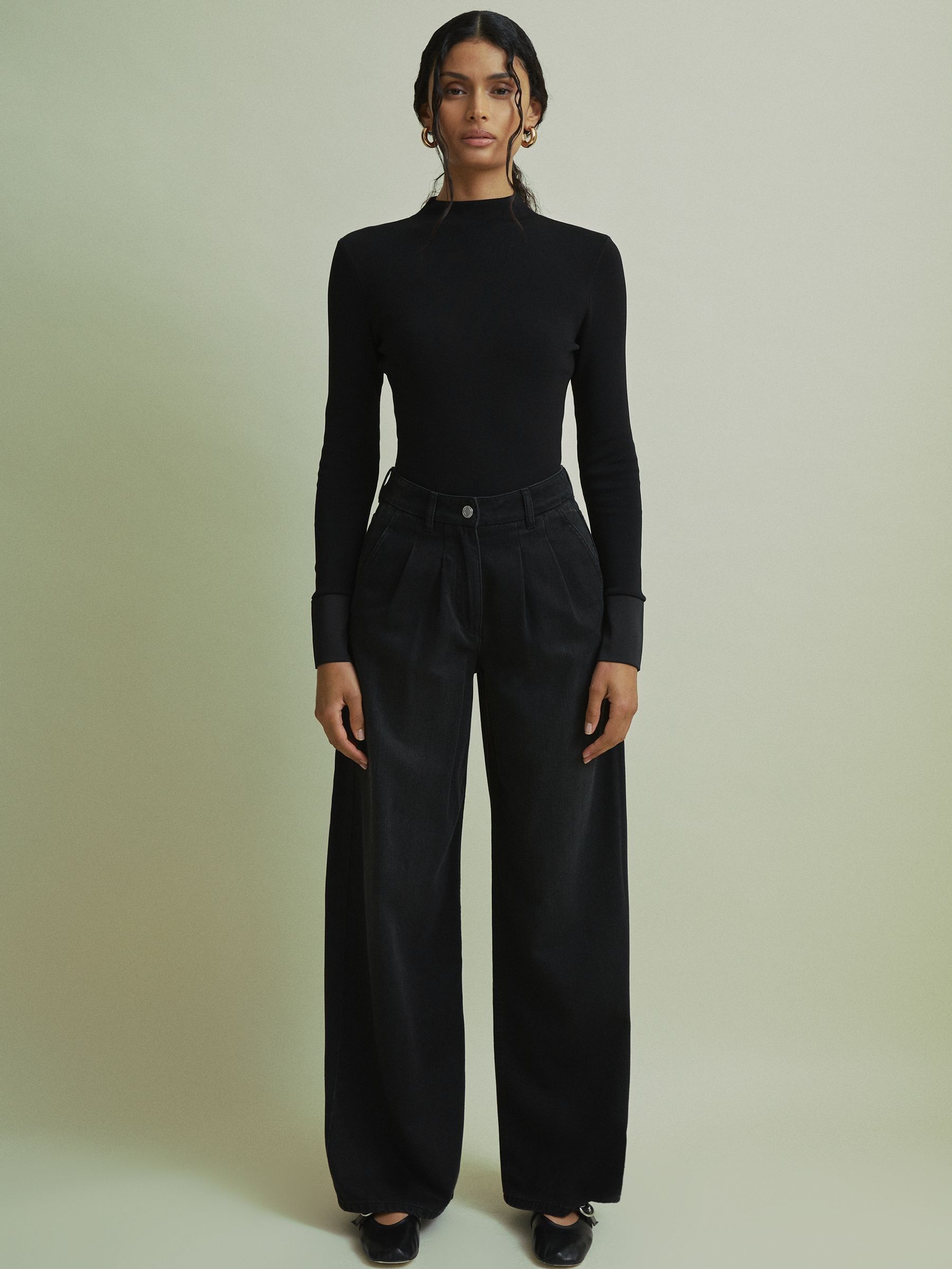 Florere Hybrid Knit Satin Cuff Top in Black - Image 3 of 6