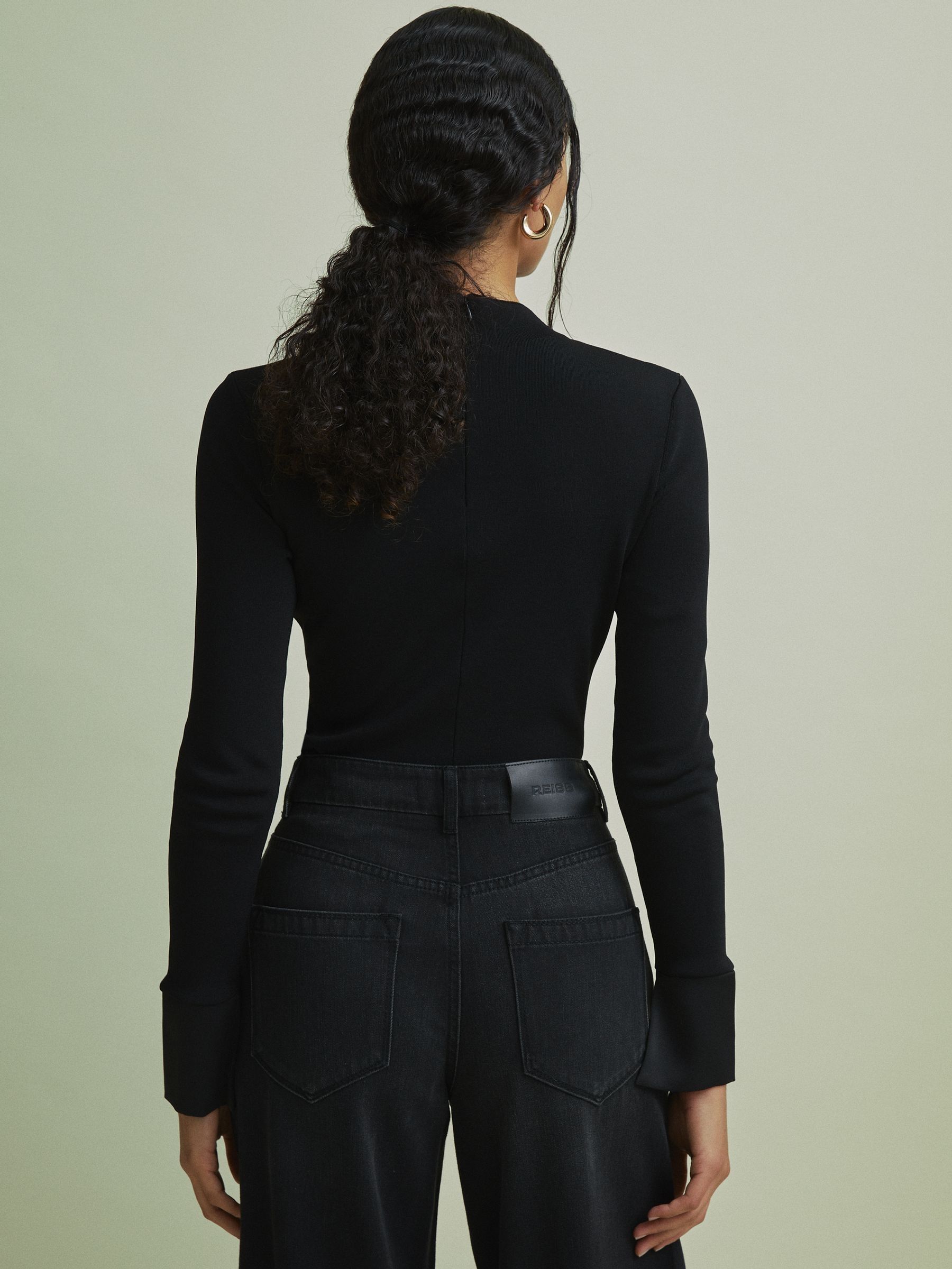 Florere Hybrid Knit Satin Cuff Top in Black - Image 5 of 6