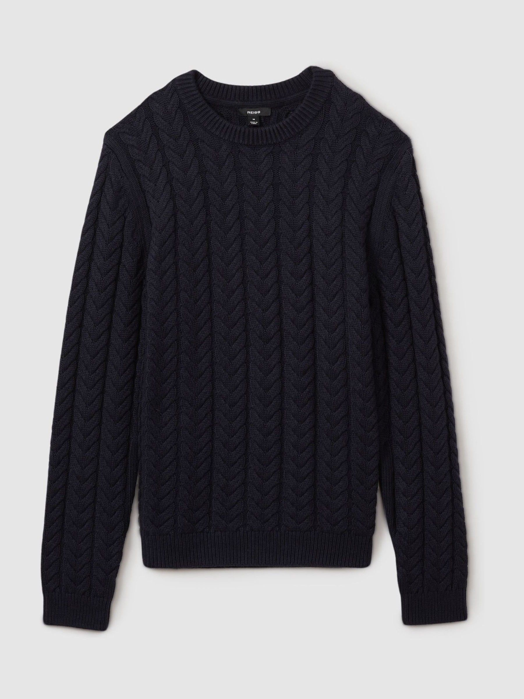 Cable Knitted Jumper with Cotton and Wool in Navy - Image 2 of 5