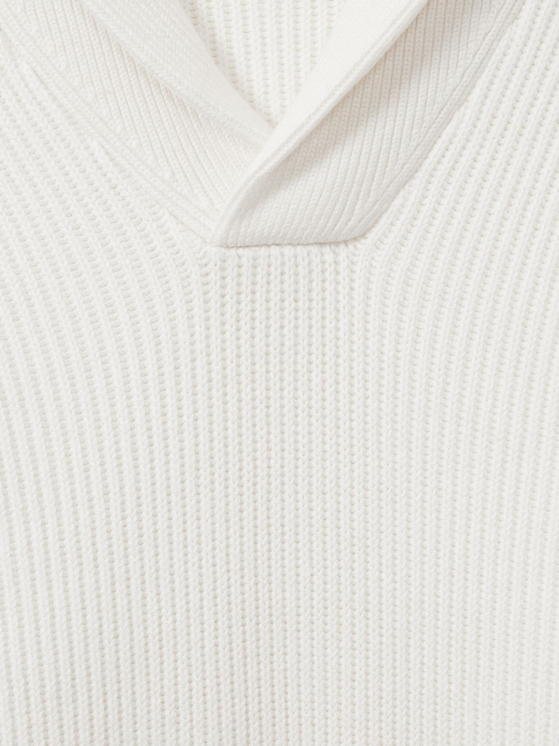 Ribbed Shawl Collar Jumper with Cotton and Wool in White - Image 6 of 6