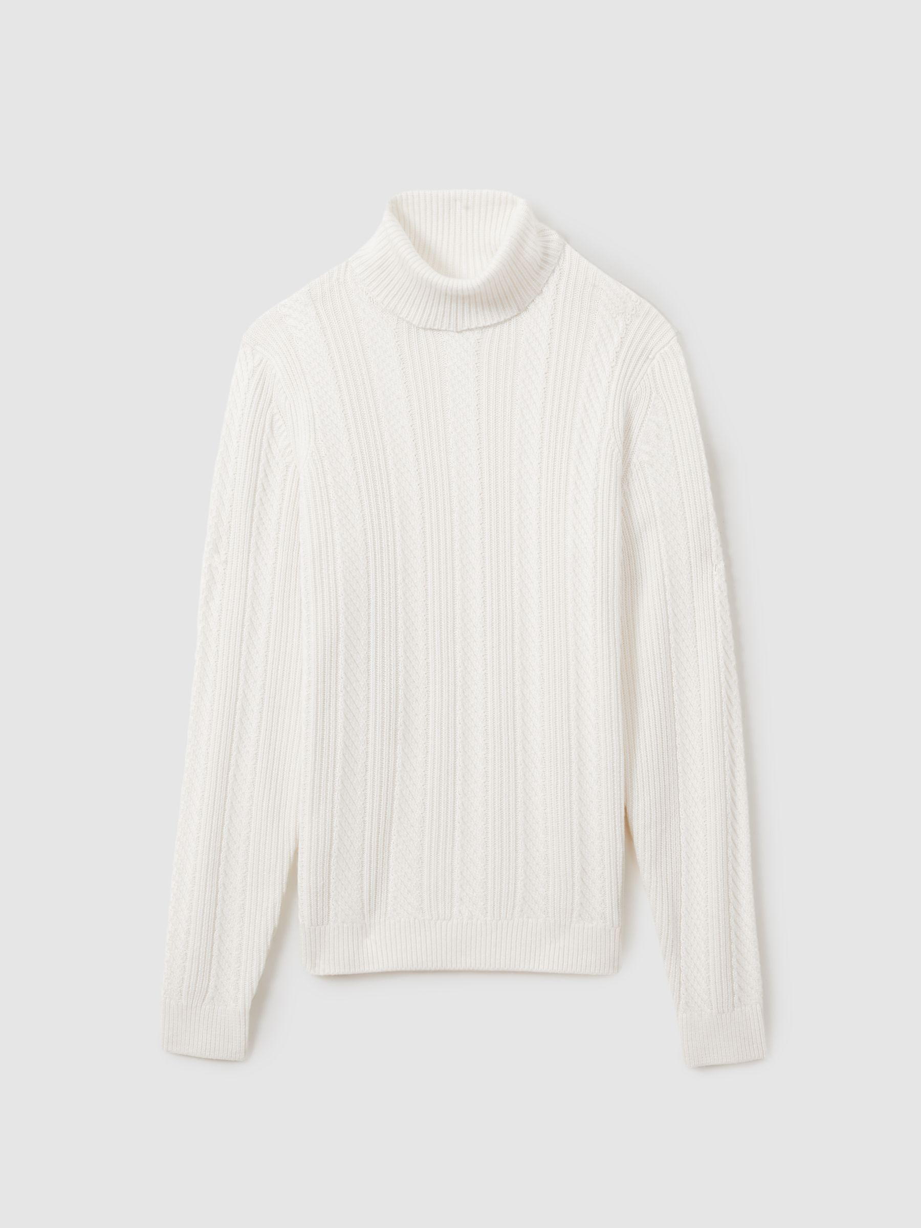 Cabled Roll-Neck Jumper with Cotton and Wool in White - Image 2 of 6