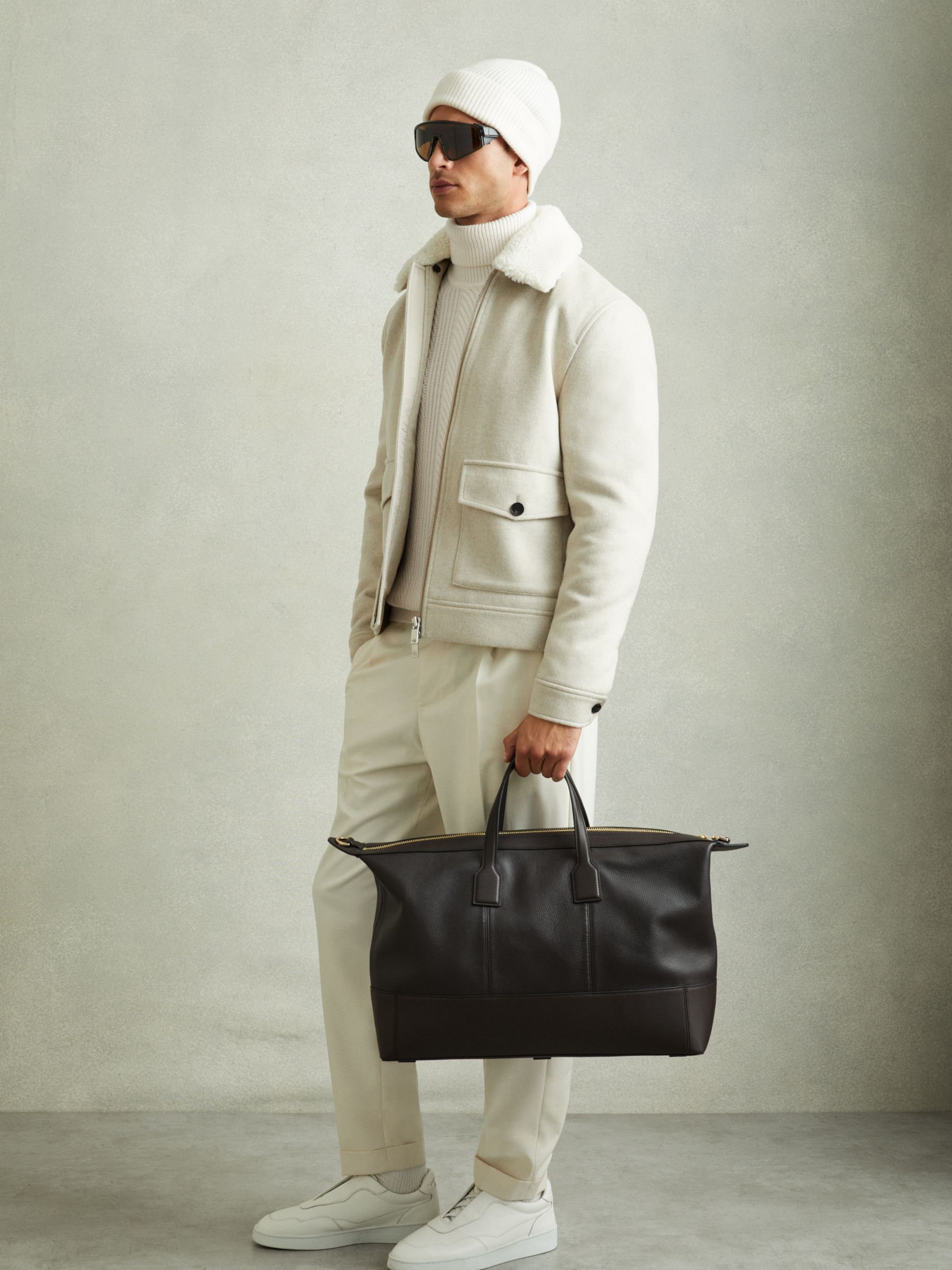 Cabled Roll-Neck Jumper with Cotton and Wool in White - Image 5 of 6