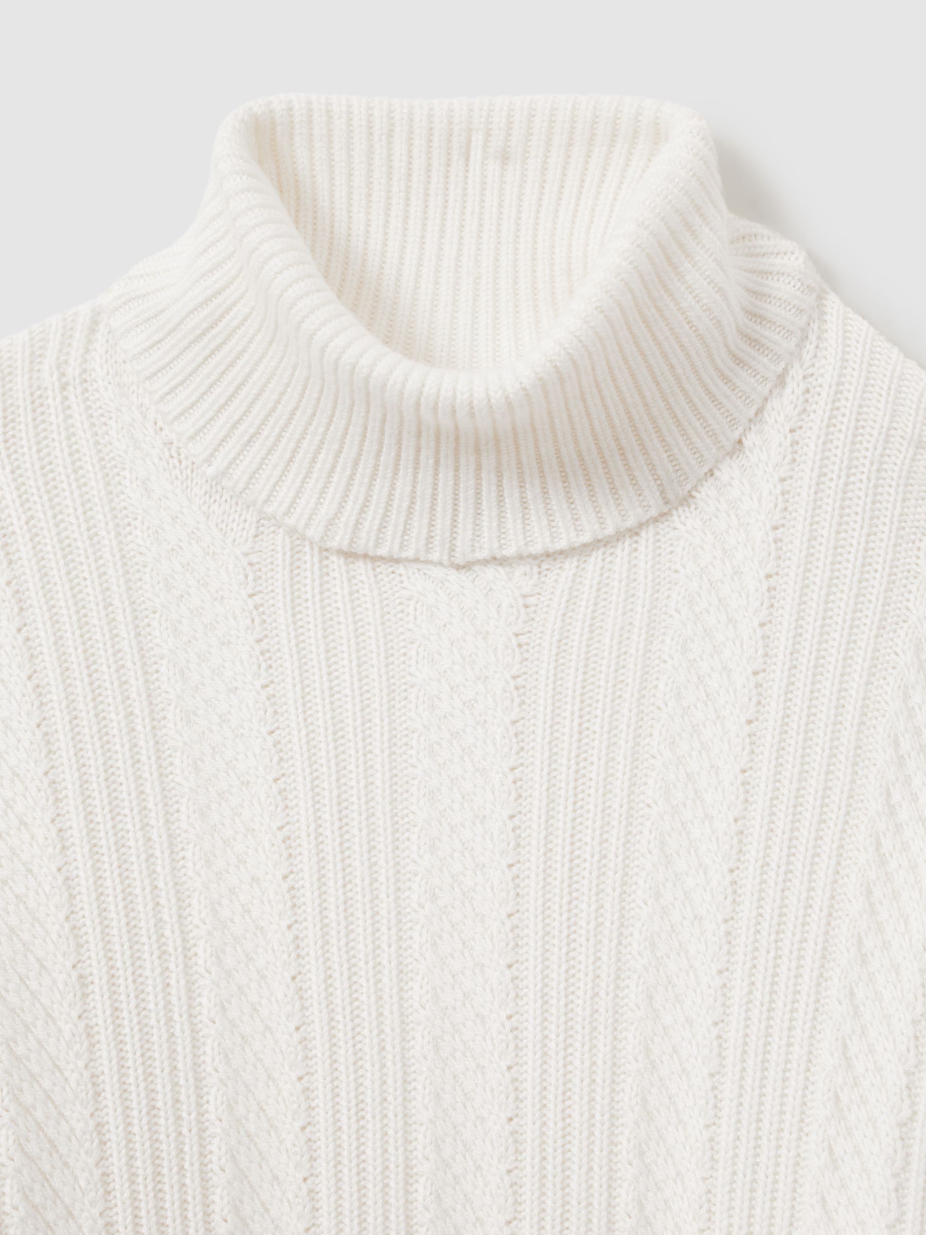 Cabled Roll-Neck Jumper with Cotton and Wool in White - Image 6 of 6