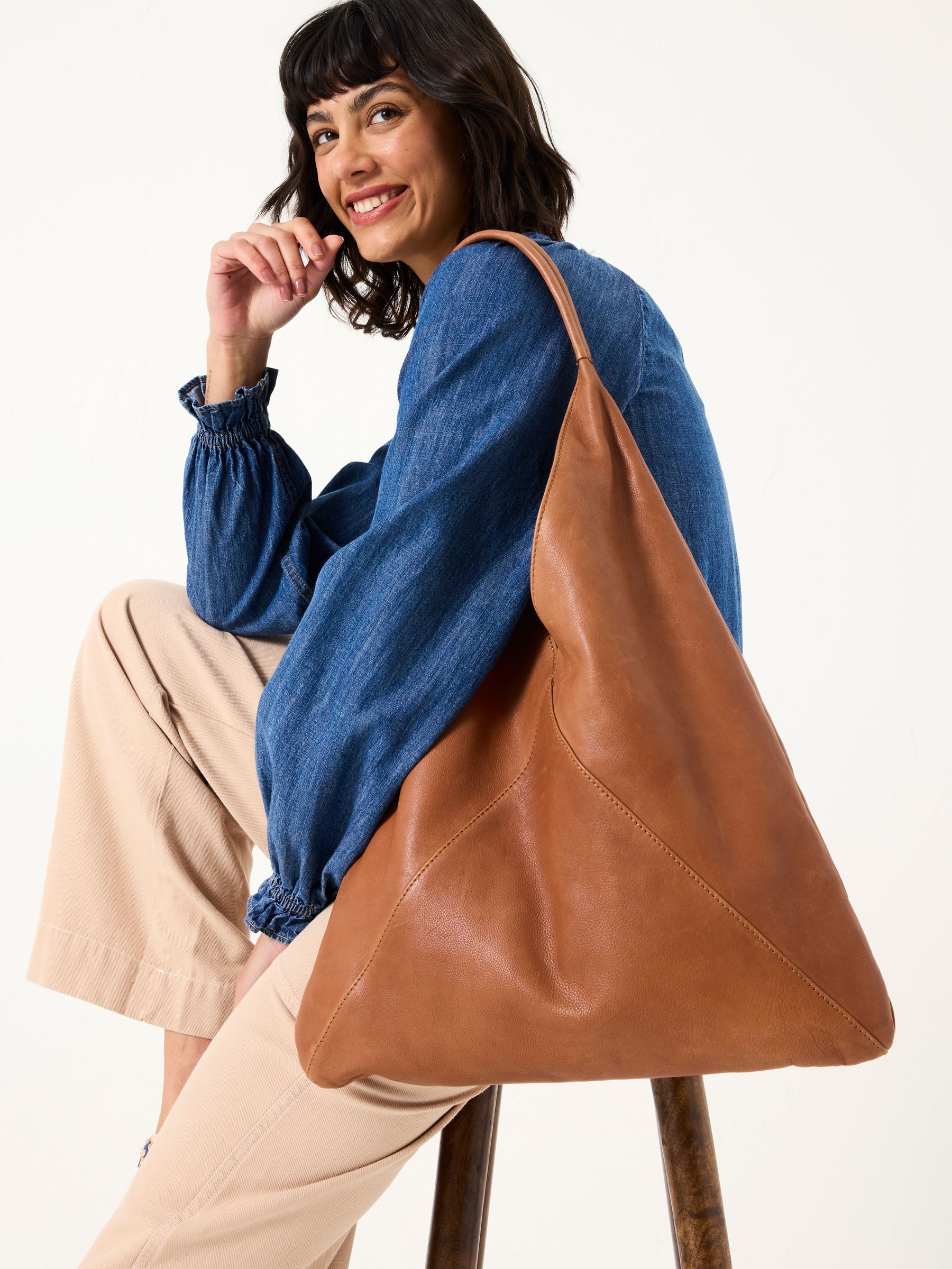 Brown Large Leather Shopper Tote Tan Brown Shoulder Tote Bag FatFace