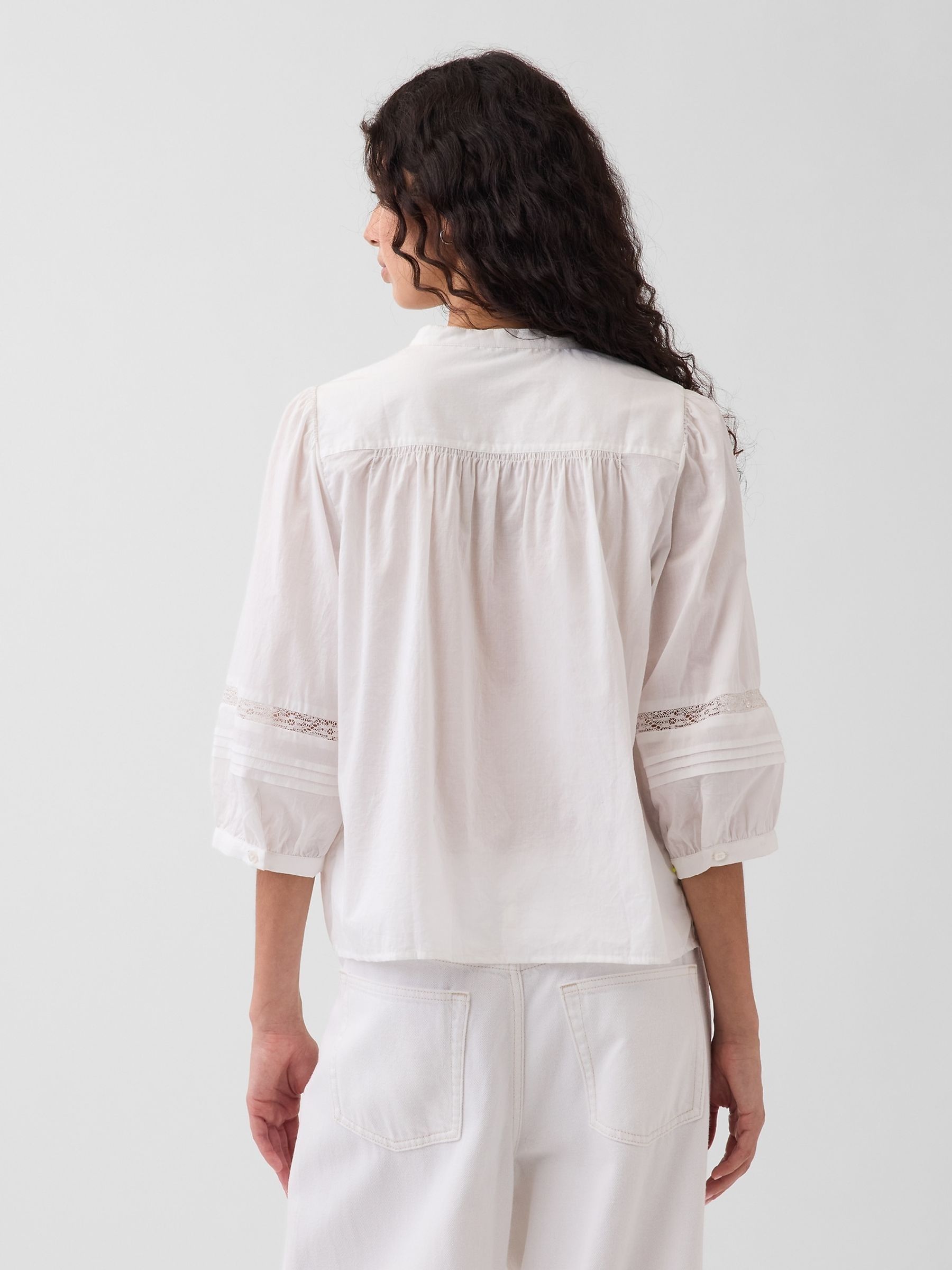 White Lace-Trim Button-Front Swing Top - Image 2 of 4