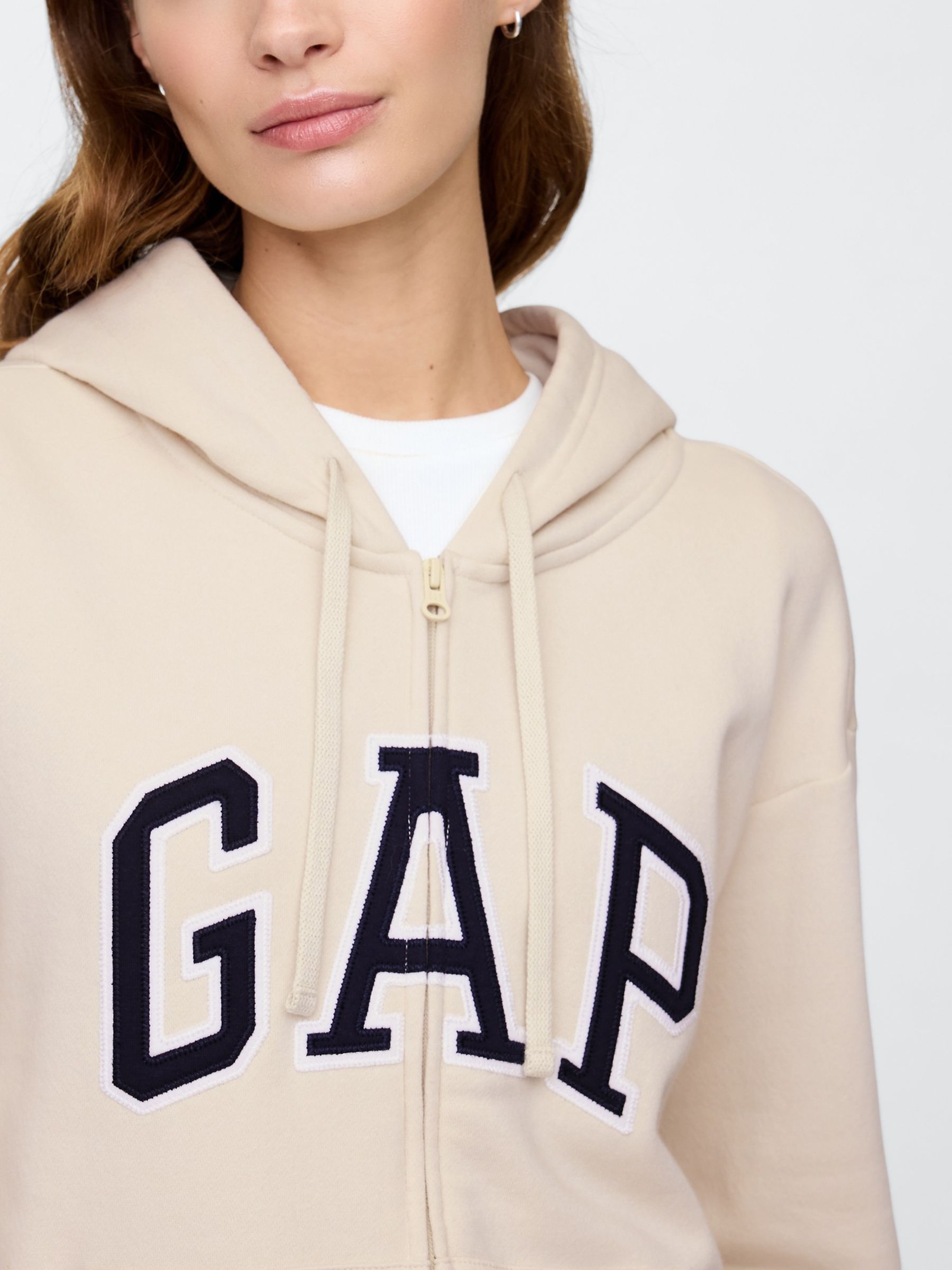 Beige Relaxed Logo Zip-Up Hoodie - Image 4 of 5