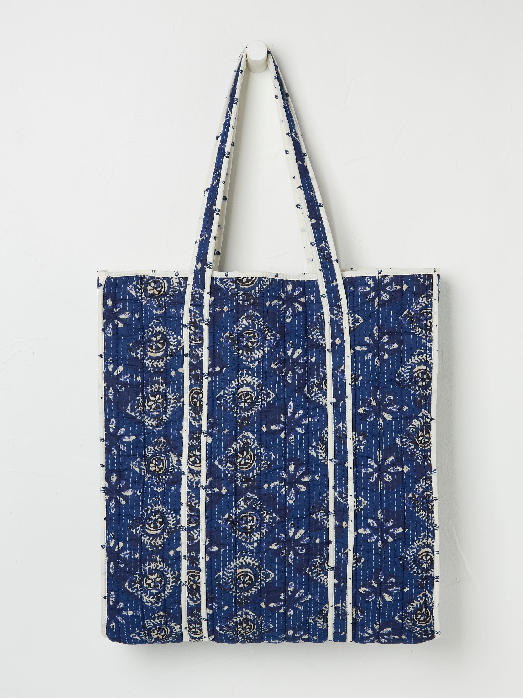 Navy Blue Quilted 100% Cotton Shopper Bag - Image 1 of 2