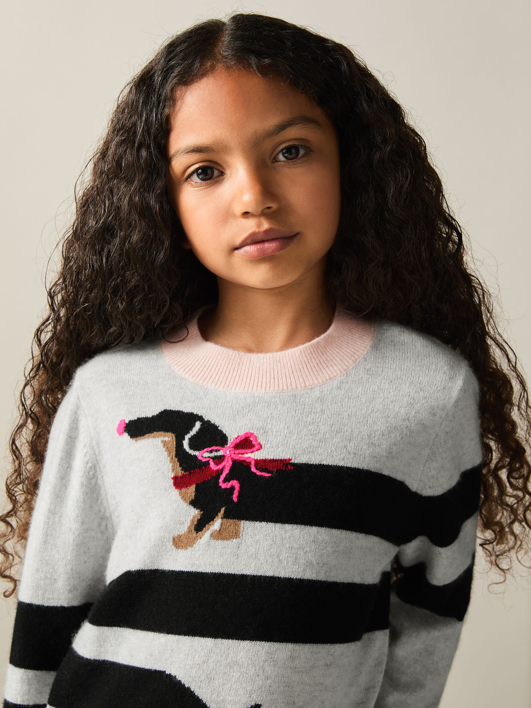 9-13 yrs Wool-Blend Dachshund Intarsia Jumper With Cashmere in Grey - Image 1 of 4