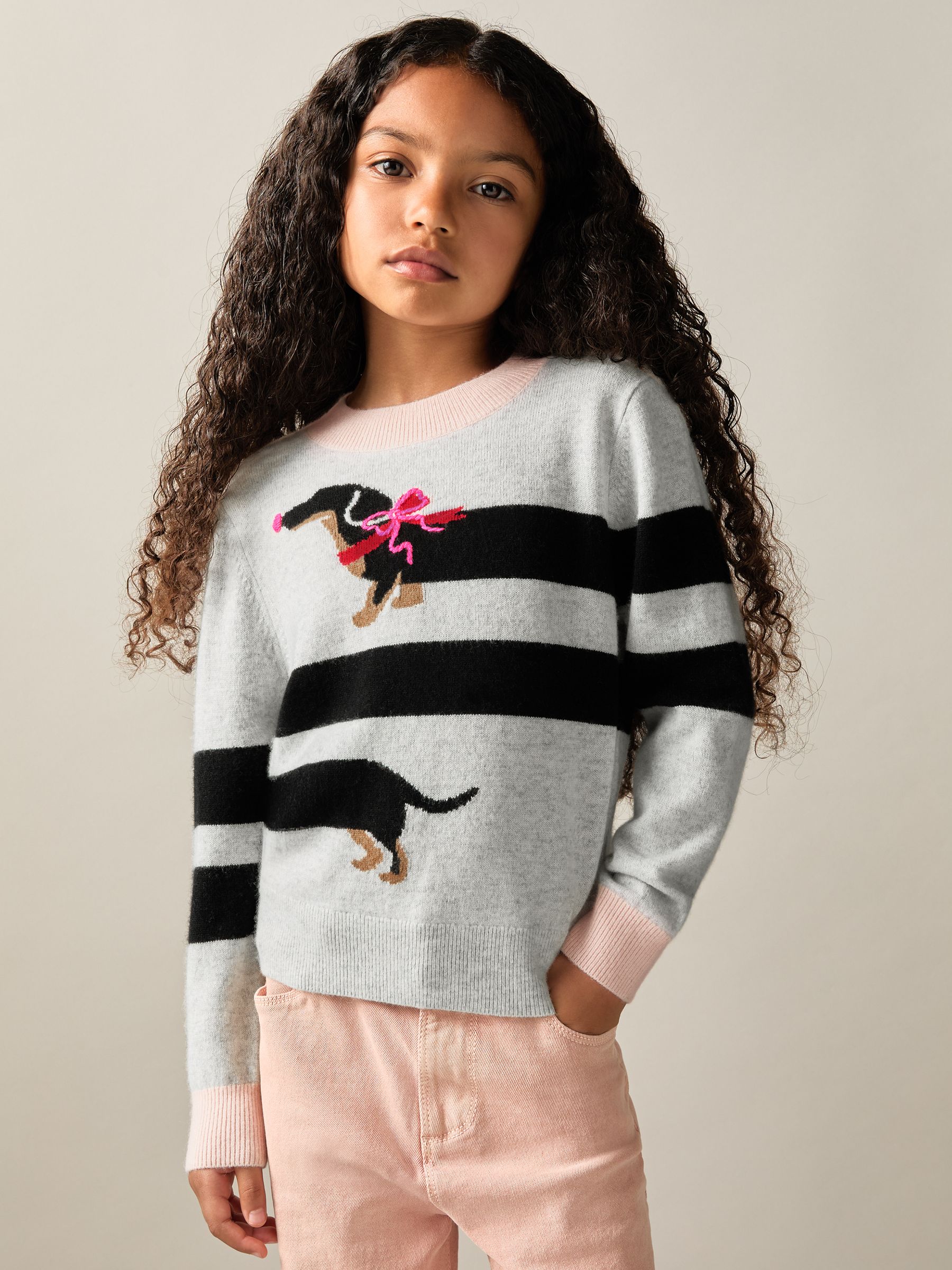9-13 yrs Wool-Blend Dachshund Intarsia Jumper With Cashmere in Grey - Image 3 of 4