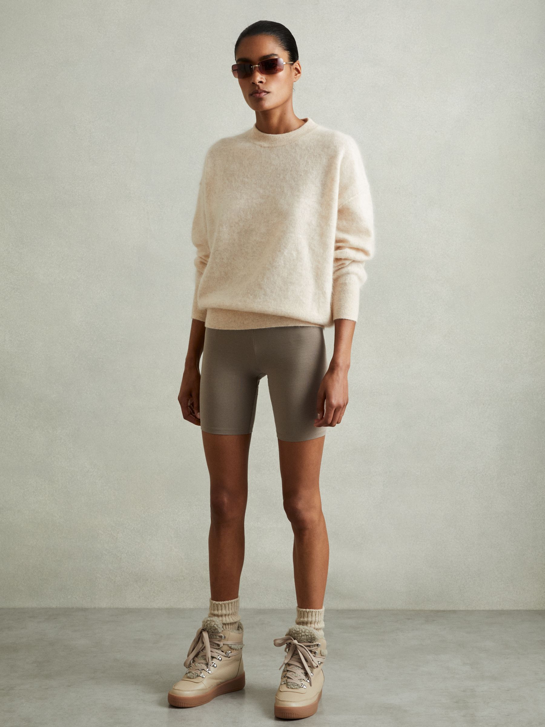 100% Brushed Cashmere Crew Neck Jumper in Neutral - Image 5 of 6
