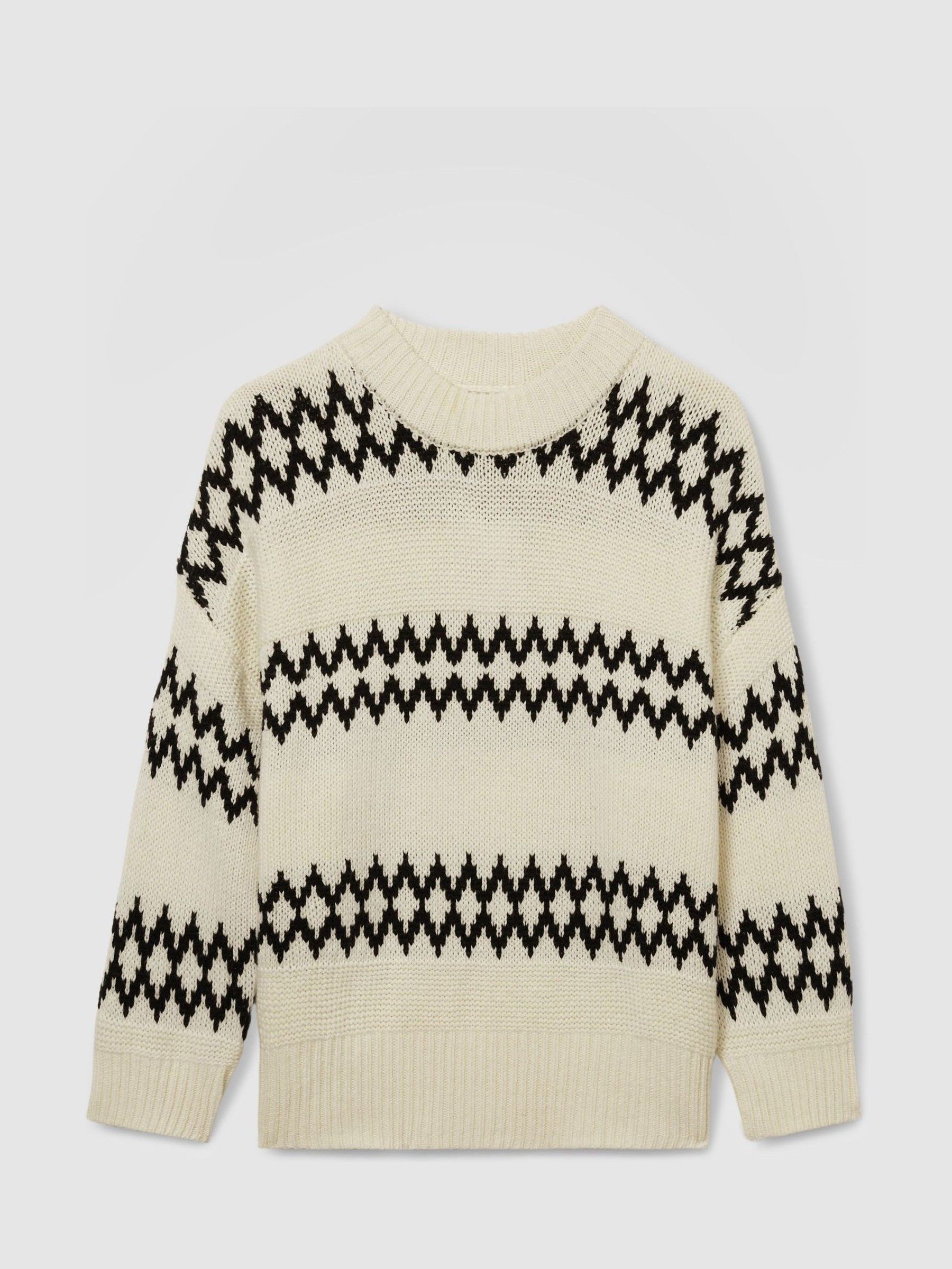 Wool-Blend Fairisle Pattern Jumper in Cream/Black - Image 2 of 6