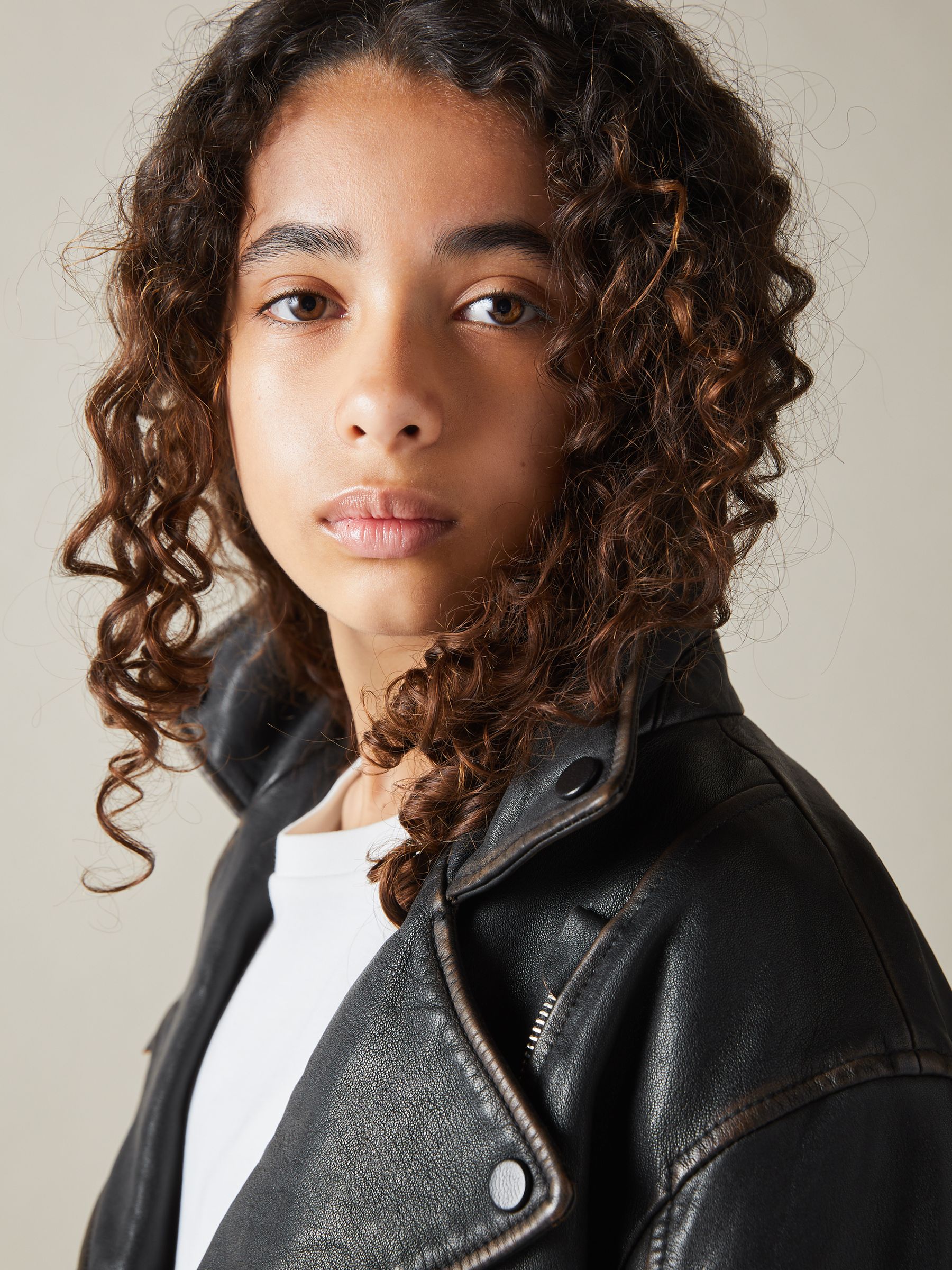 9-13 yrs Relaxed Leather Biker Jacket in Black - Image 3 of 5