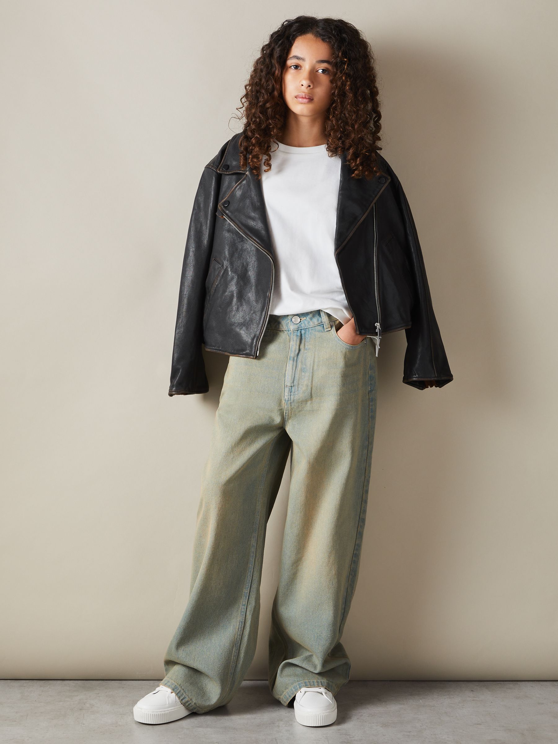 9-13 yrs Relaxed Leather Biker Jacket in Black - Image 4 of 5