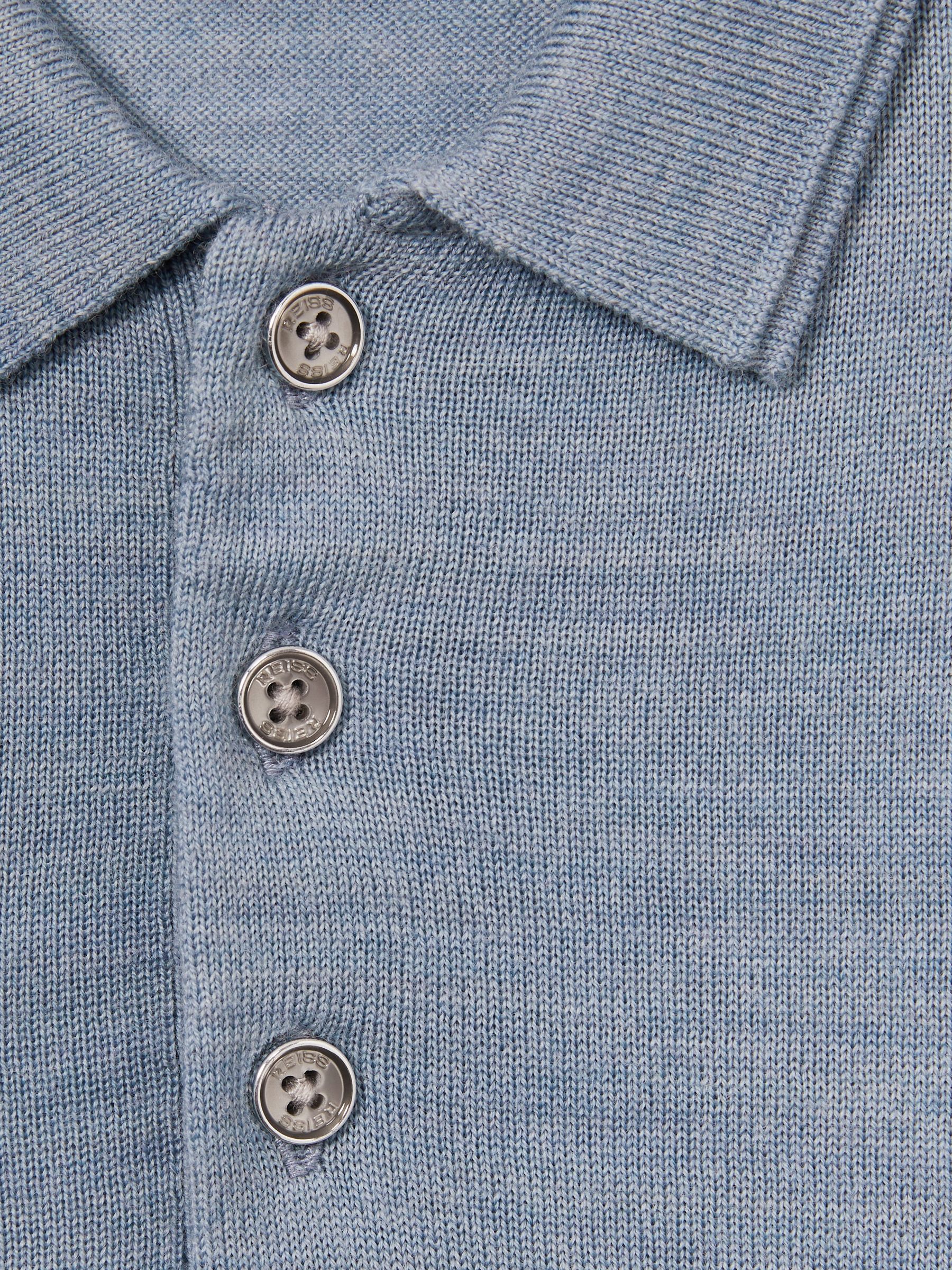 3-9 yrs Merino Polo Shirt in Soft Blue Melange - Image 4 of 4
