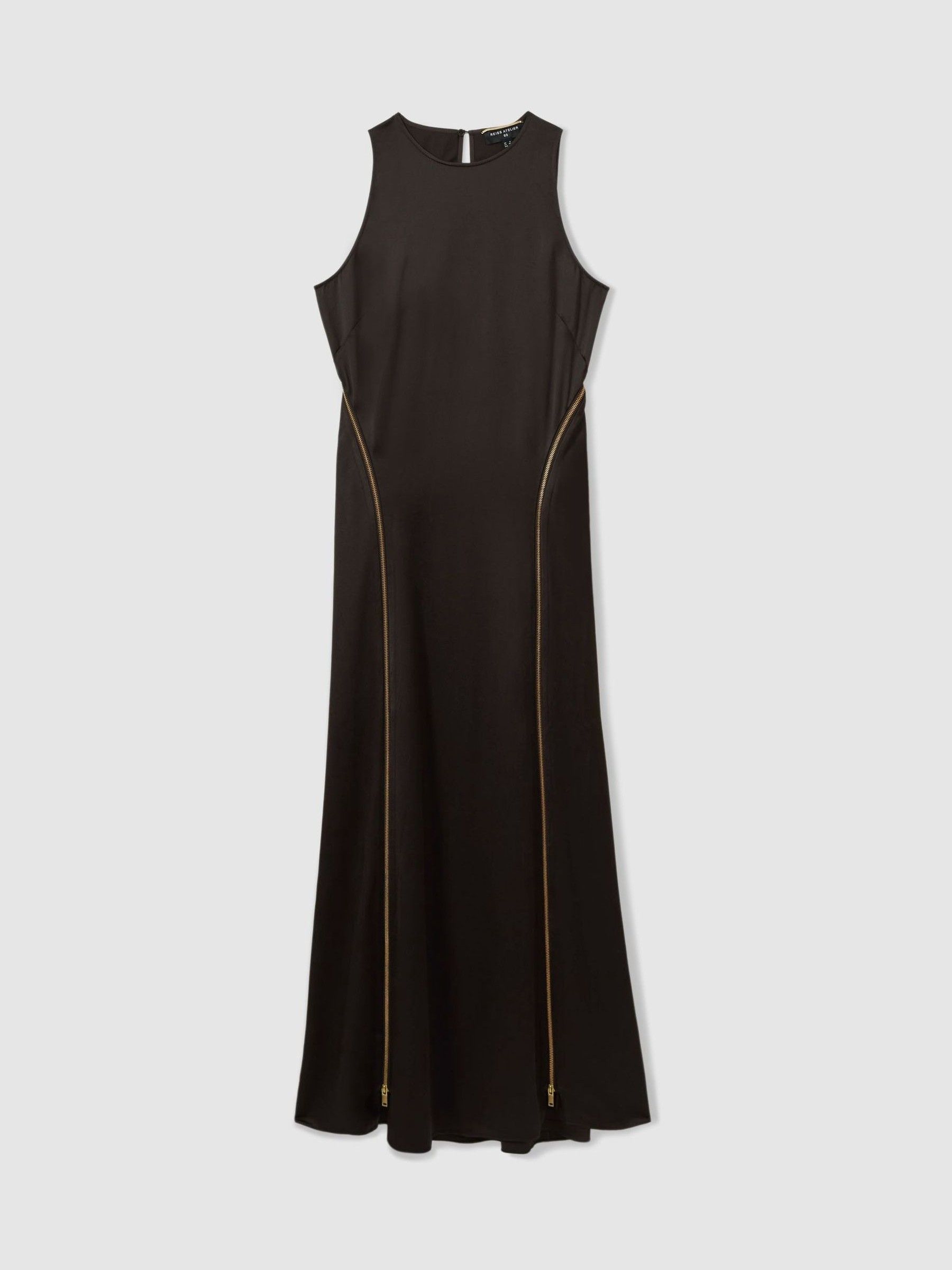 Atelier Zipped Satin Maxi Dress with Virgin Wool in Chocolate - image 1