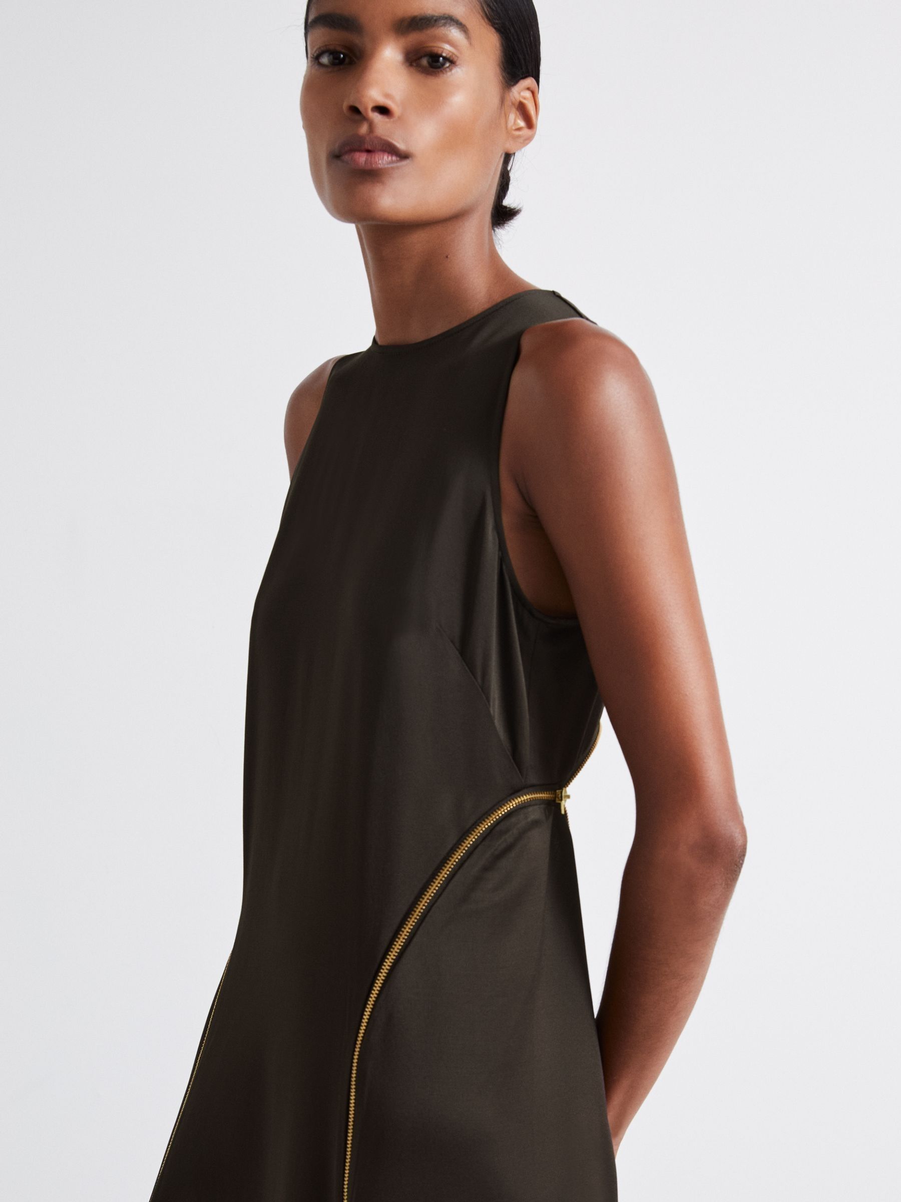 Atelier Zipped Satin Maxi Dress with Virgin Wool in Chocolate - Image 6 of 7