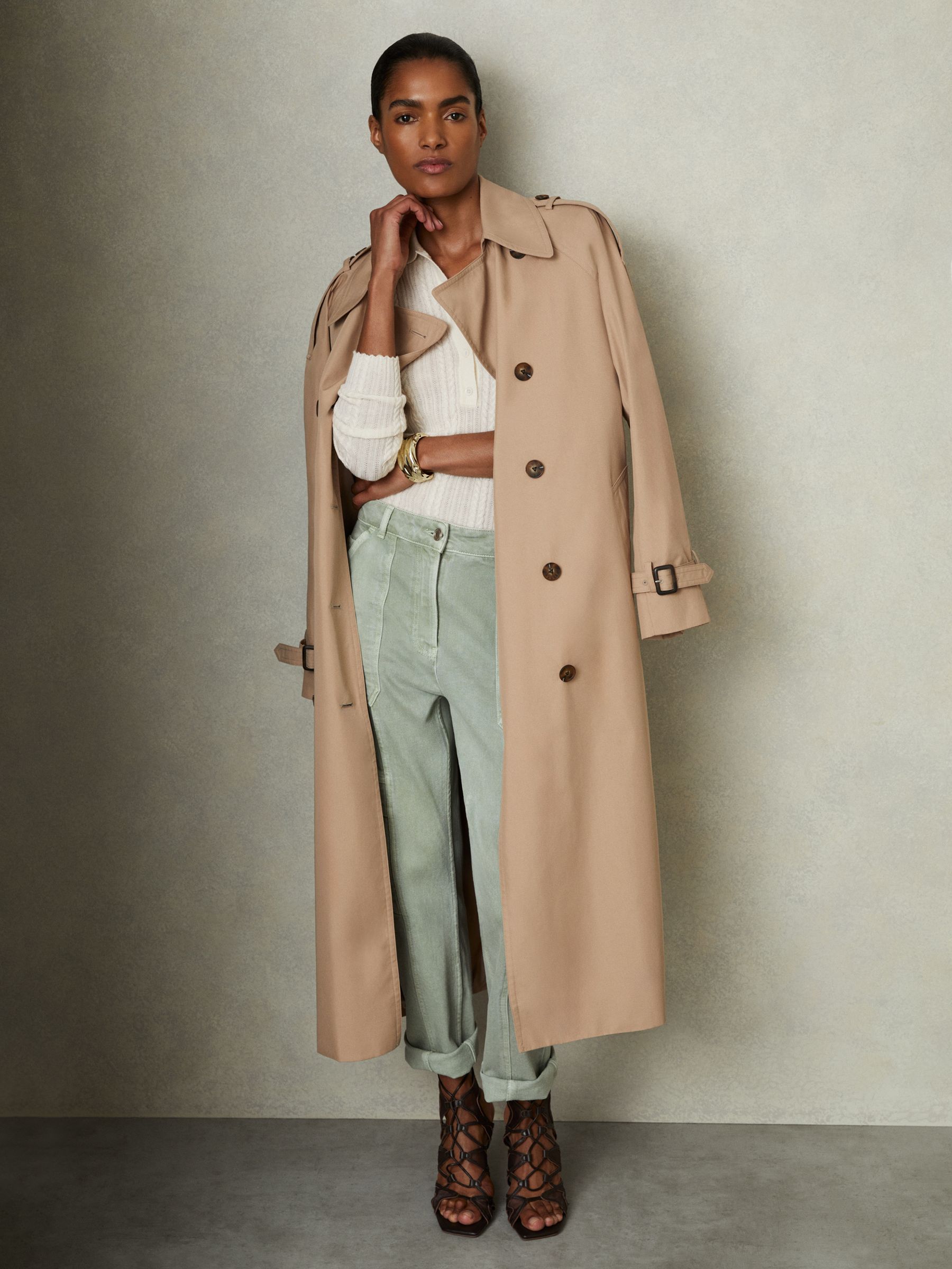 Wool Cable Knit Polo Neck Jumper in Cream - Image 3 of 6