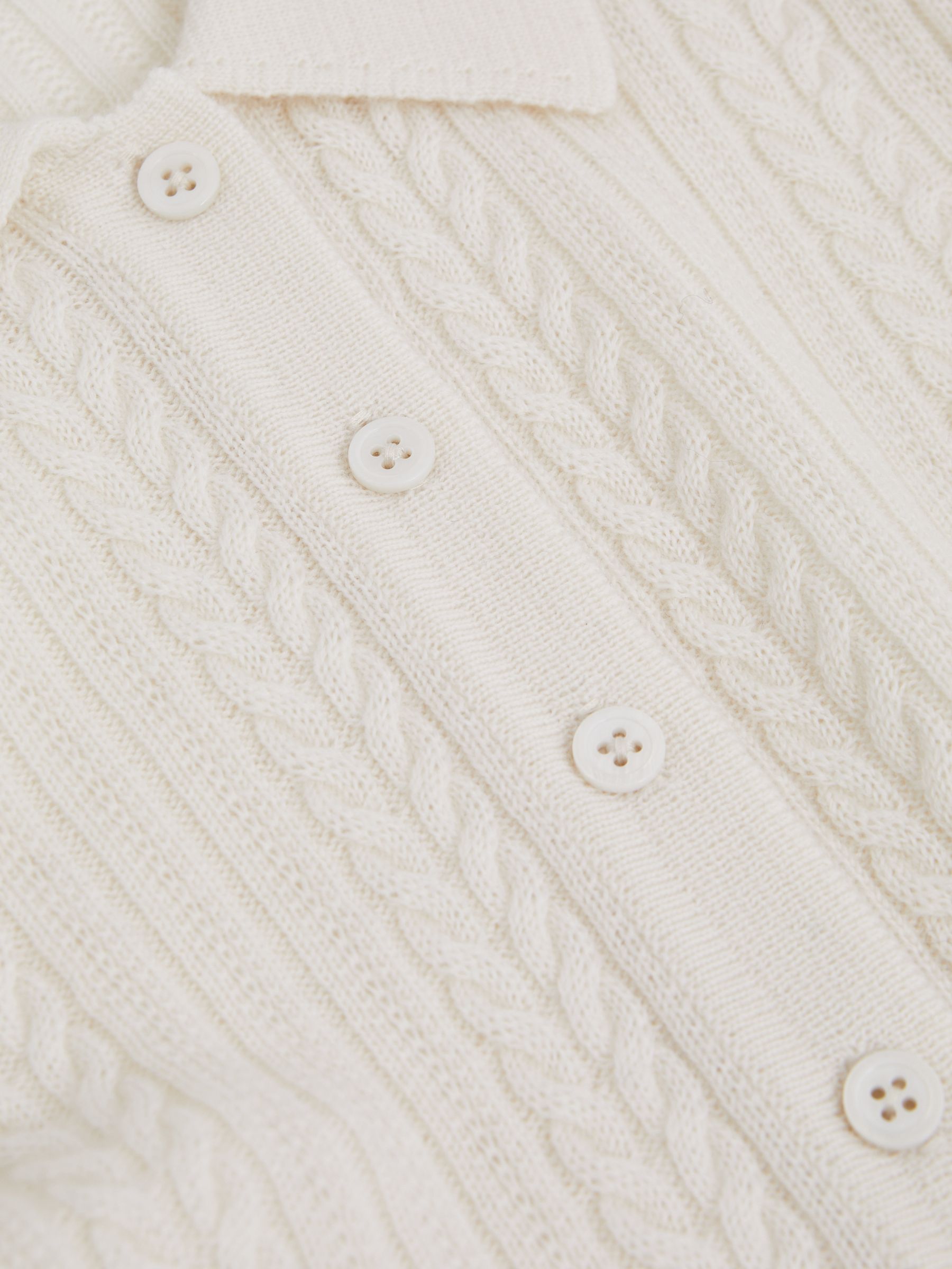 Wool Cable Knit Polo Neck Jumper in Cream - Image 6 of 6