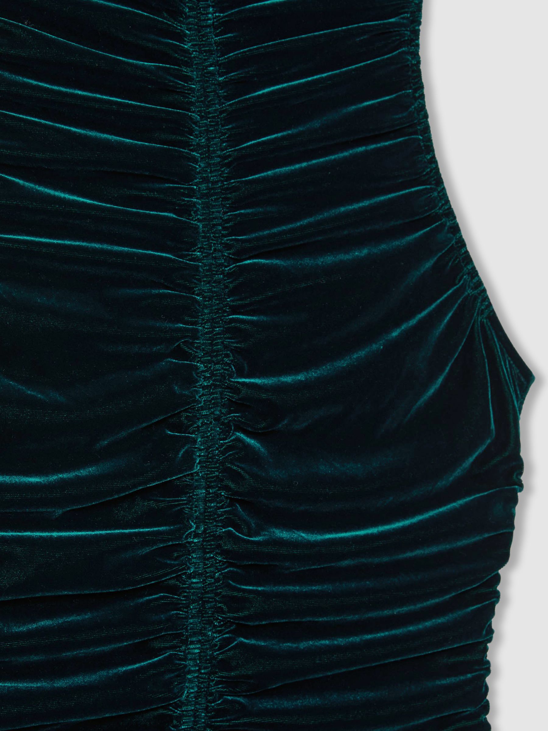 Racer-Front Ruched-Velvet Dress in Teal - Image 6 of 6