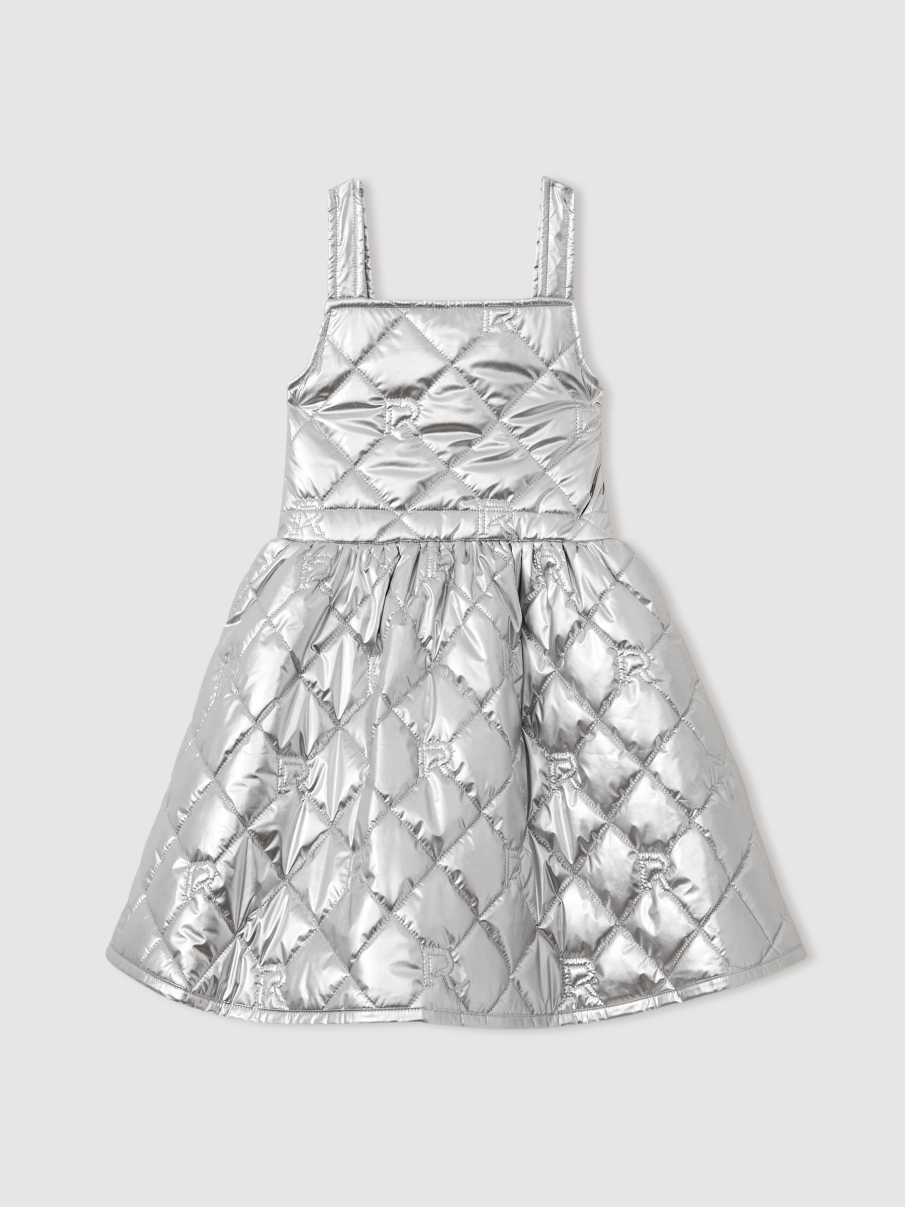 4-9 yrs Quilted Metallic Flared Dress in Silver - Image 2 of 4