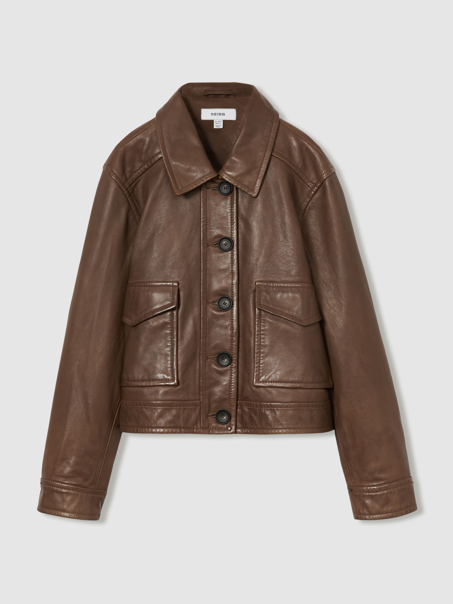9-13 yrs Leather Patch-Pocket Jacket in Brown - Image 2 of 4