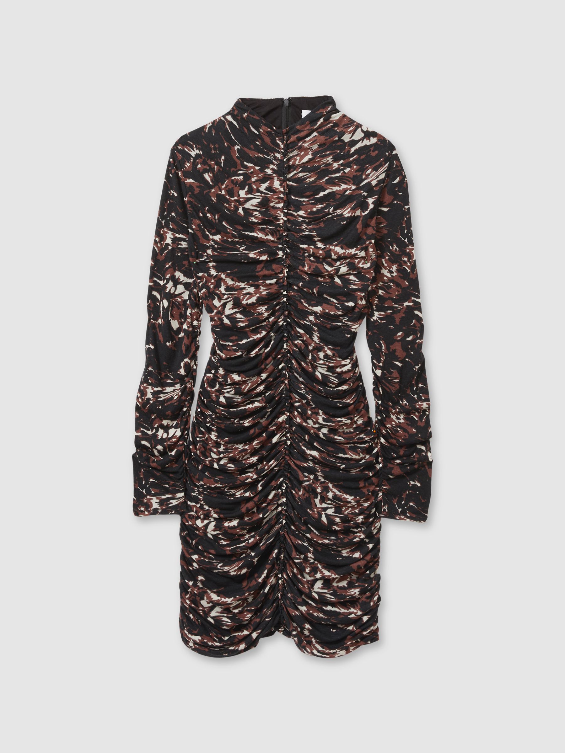 Jersey Ruched Abstract-Print Midi Dress in Black - Image 2 of 6