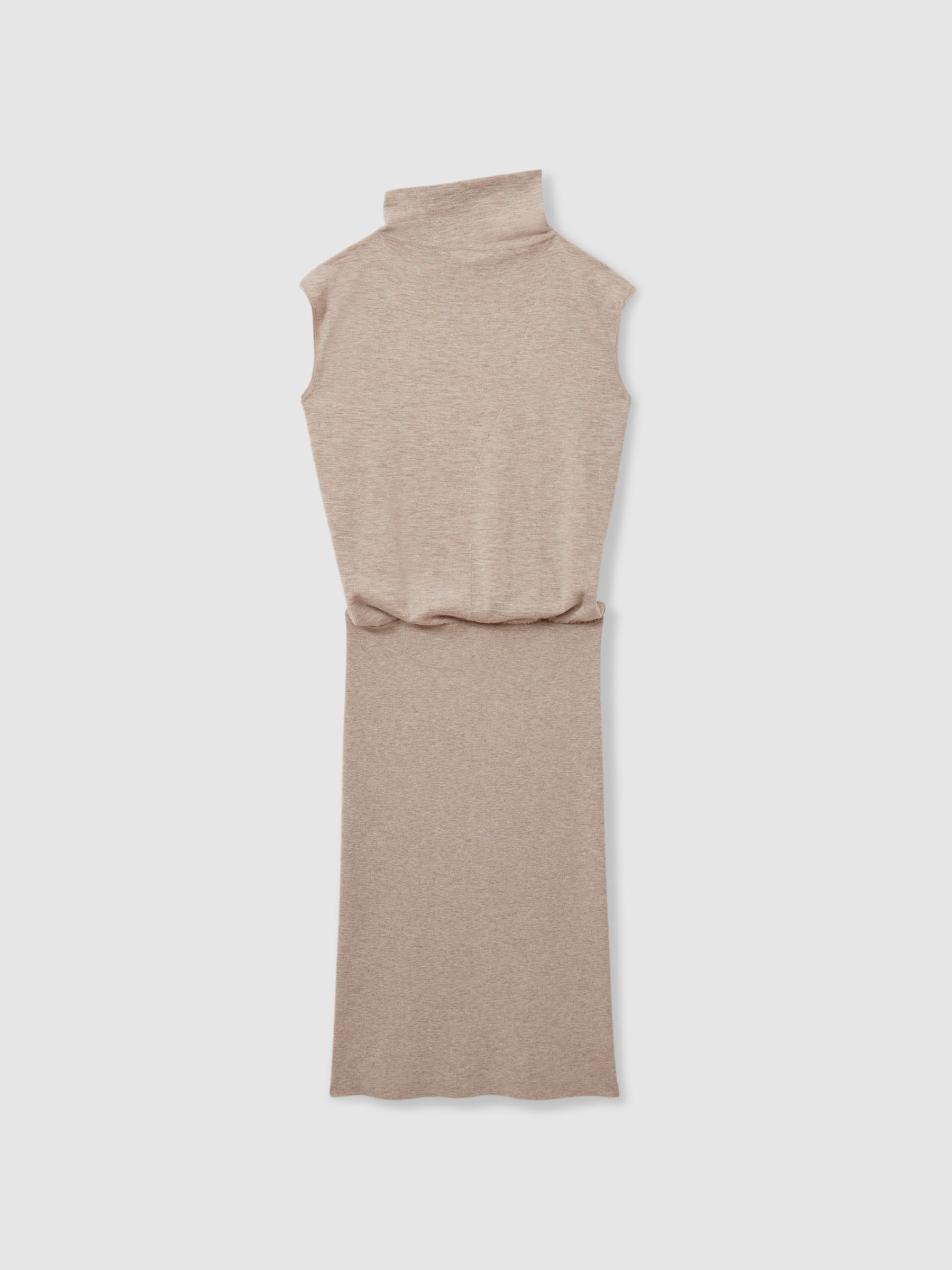 Petite Knitted Wool-Cashmere Blouson Top Midi Dress in Neutral - Image 2 of 6