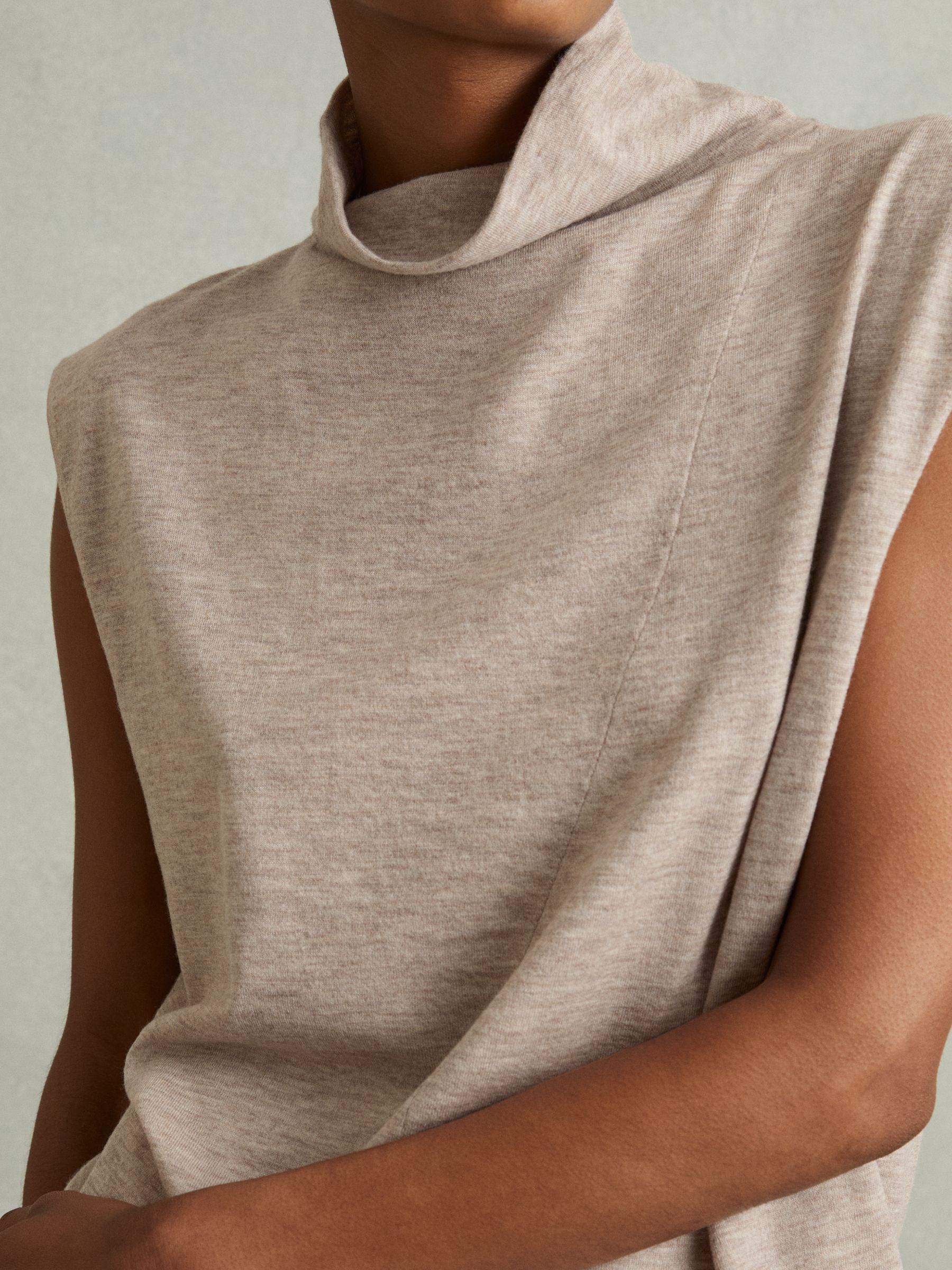 Petite Knitted Wool-Cashmere Blouson Top Midi Dress in Neutral - Image 4 of 6
