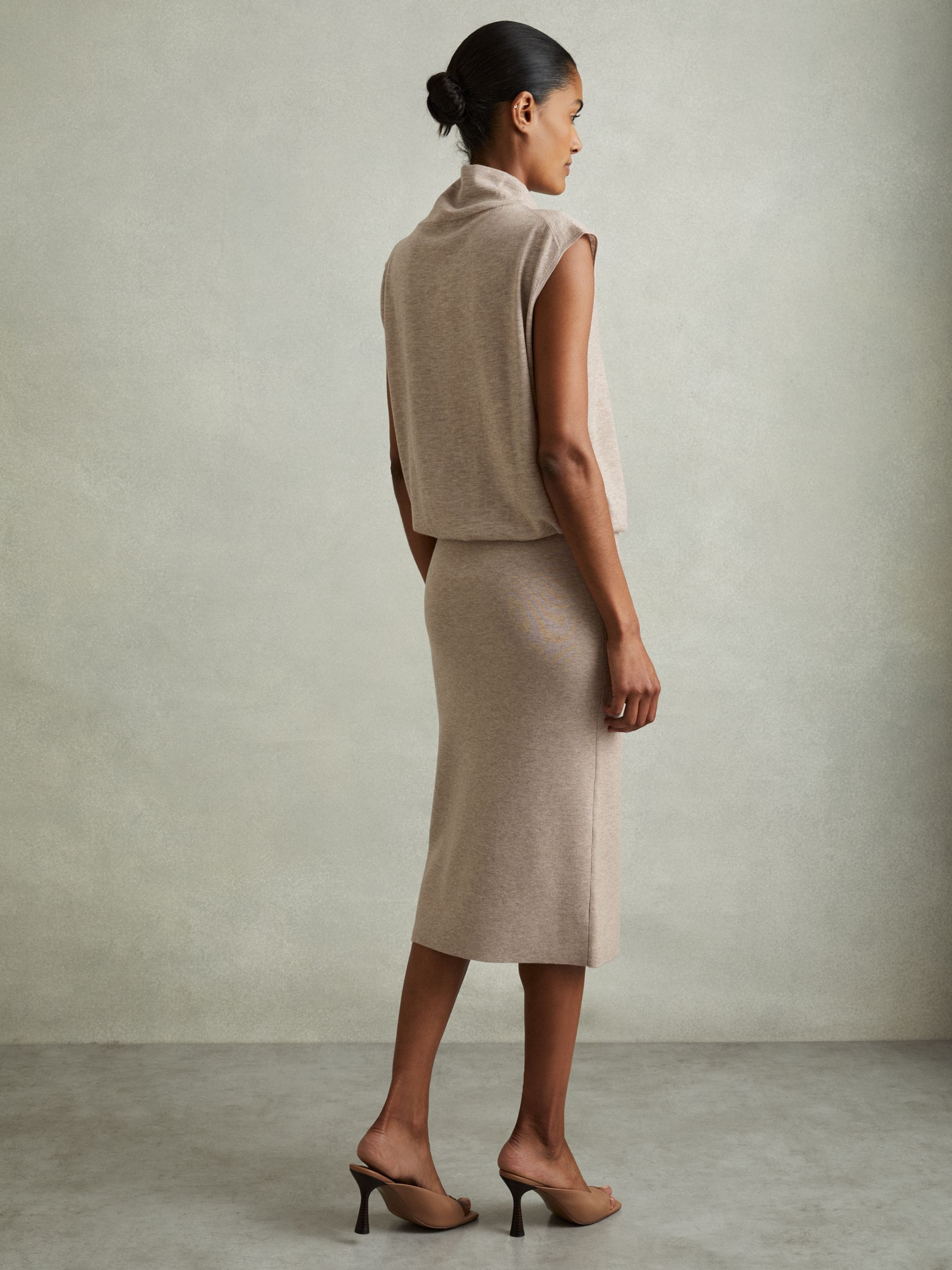 Petite Knitted Wool-Cashmere Blouson Top Midi Dress in Neutral - Image 5 of 6