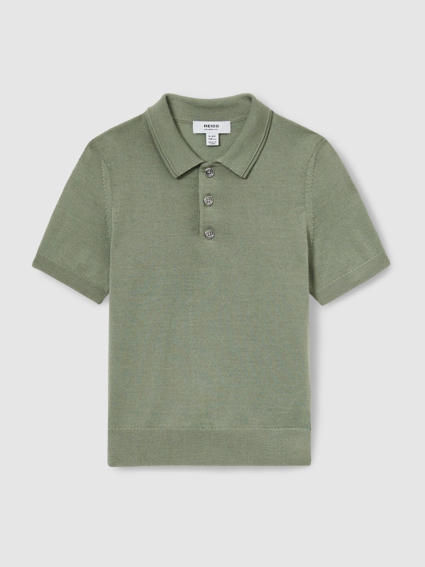 9-13 yrs Merino Polo Shirt in Herb Green - Image 2 of 4