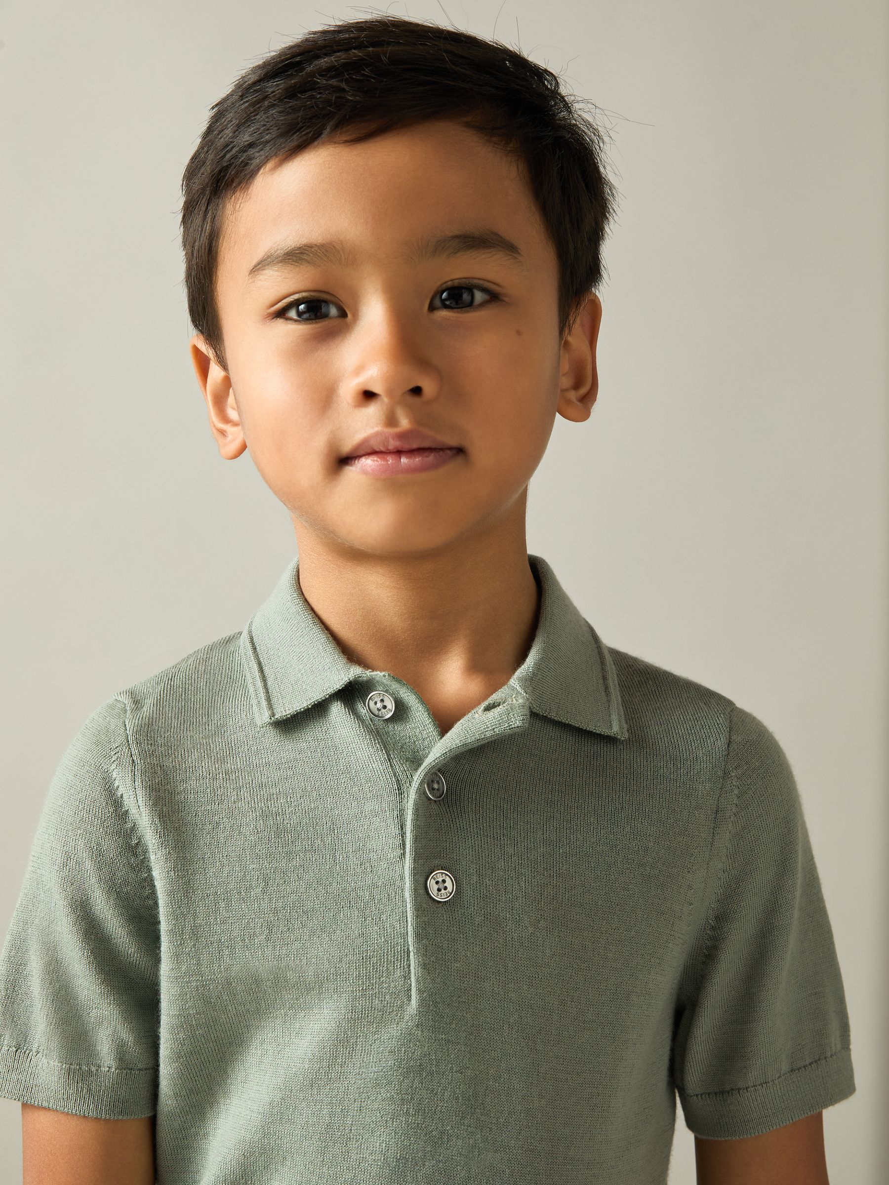 9-13 yrs Merino Polo Shirt in Herb Green - Image 3 of 4
