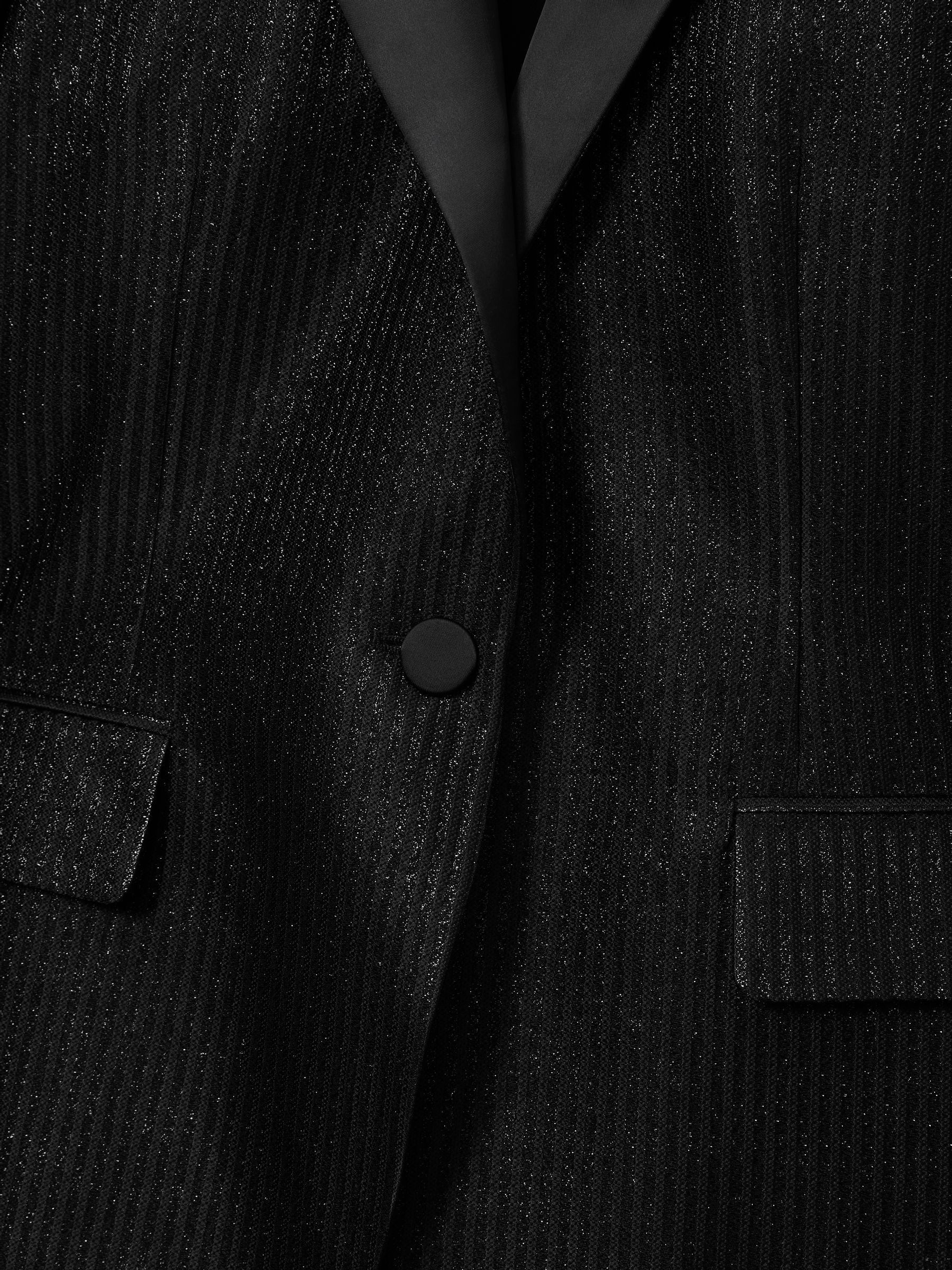 Single-Breasted Lamé-Stripe Tuxedo Jacket in Black - Image 7 of 8