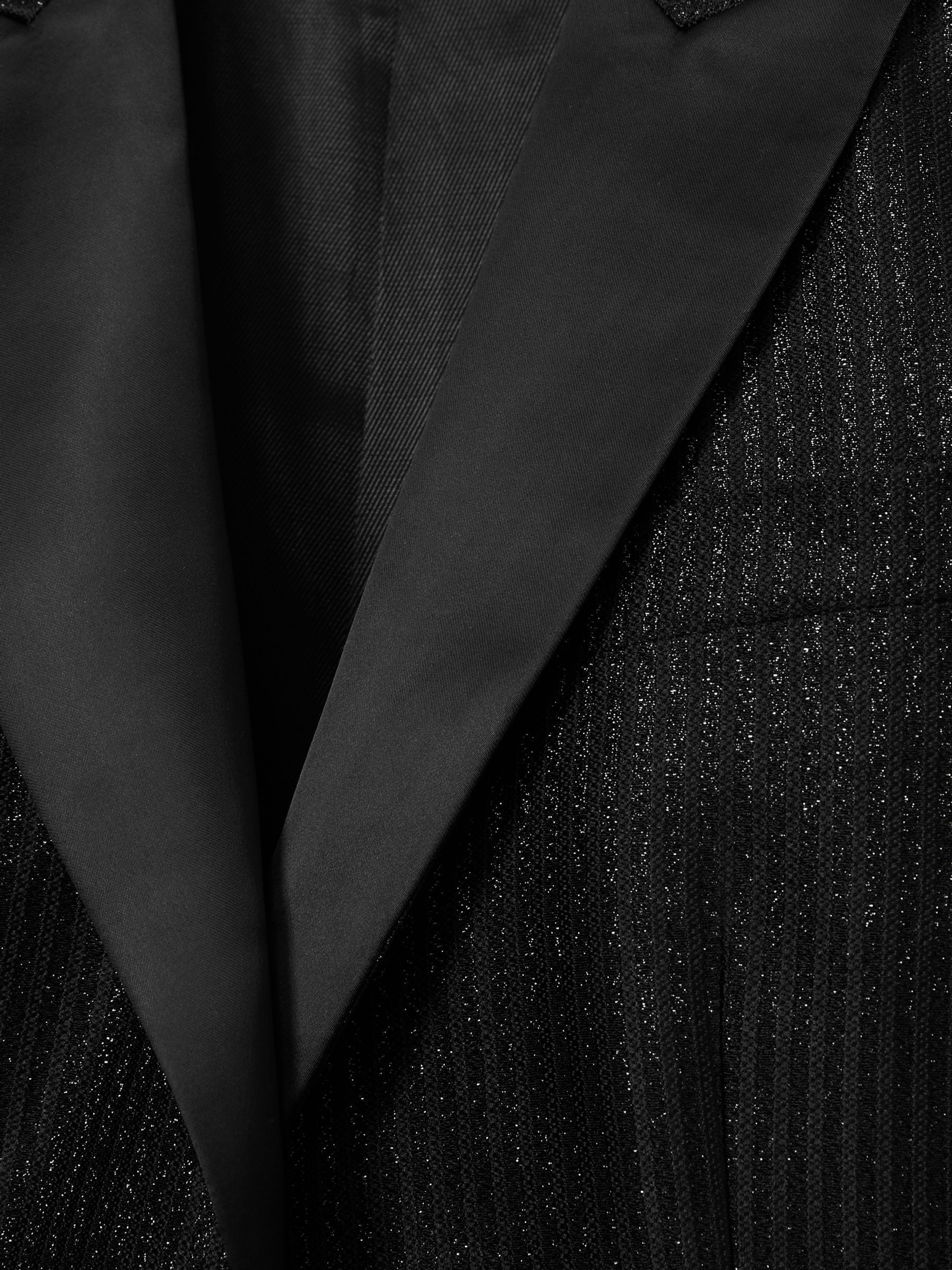 Single-Breasted Lamé-Stripe Tuxedo Jacket in Black - Image 8 of 8