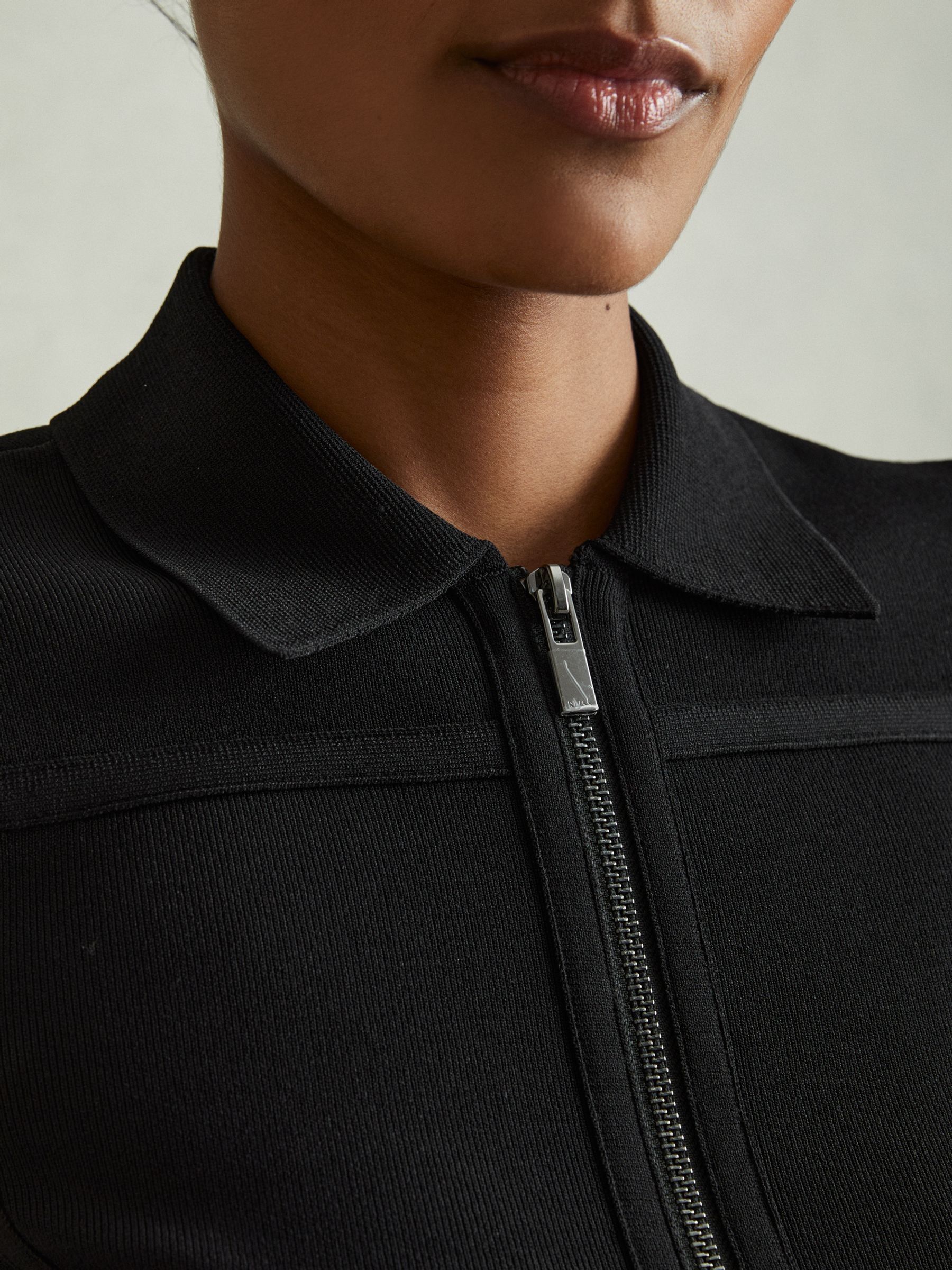 Knitted Zip-Front Mini Dress in Black - Image 3 of 6