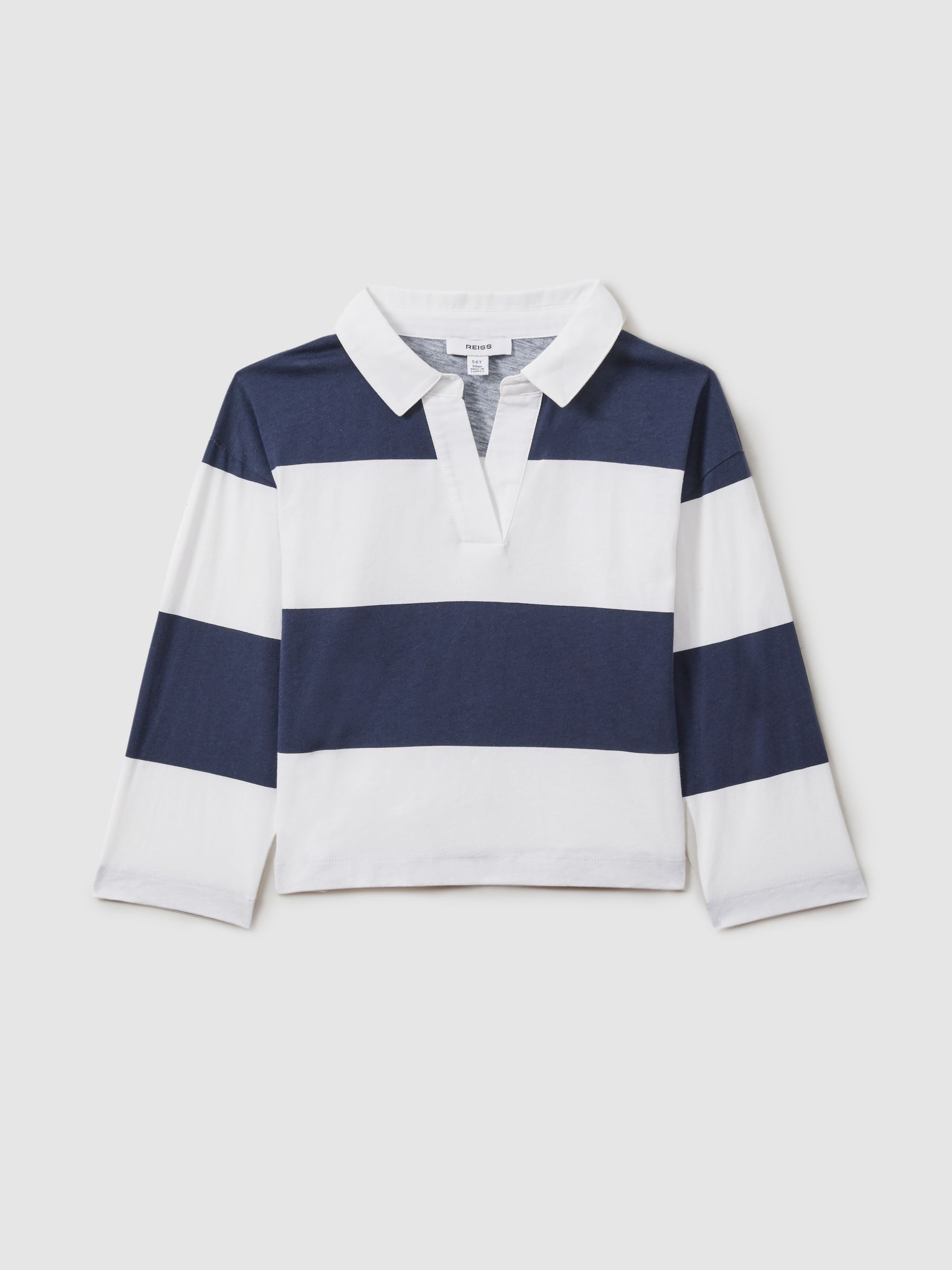 4-9 yrs Oversized Cotton Striped Open-Collar Rugby Top in Navy - Image 2 of 5