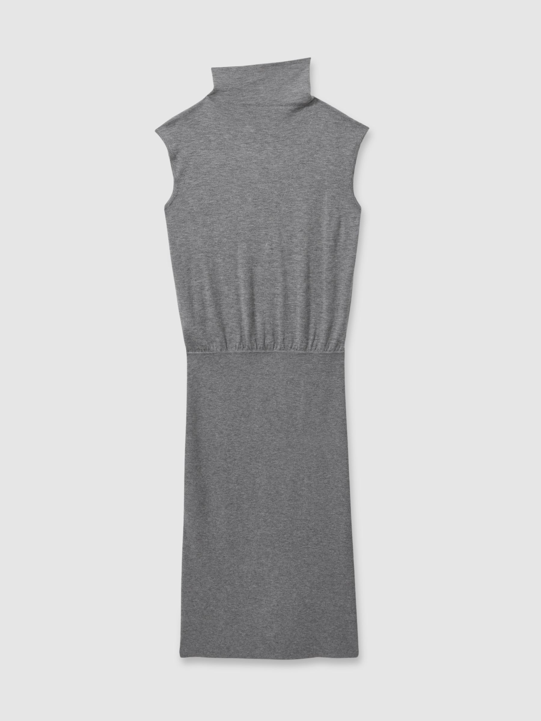 Petite Knitted Wool-Cashmere Blouson Top Midi Dress in Grey - Image 2 of 6