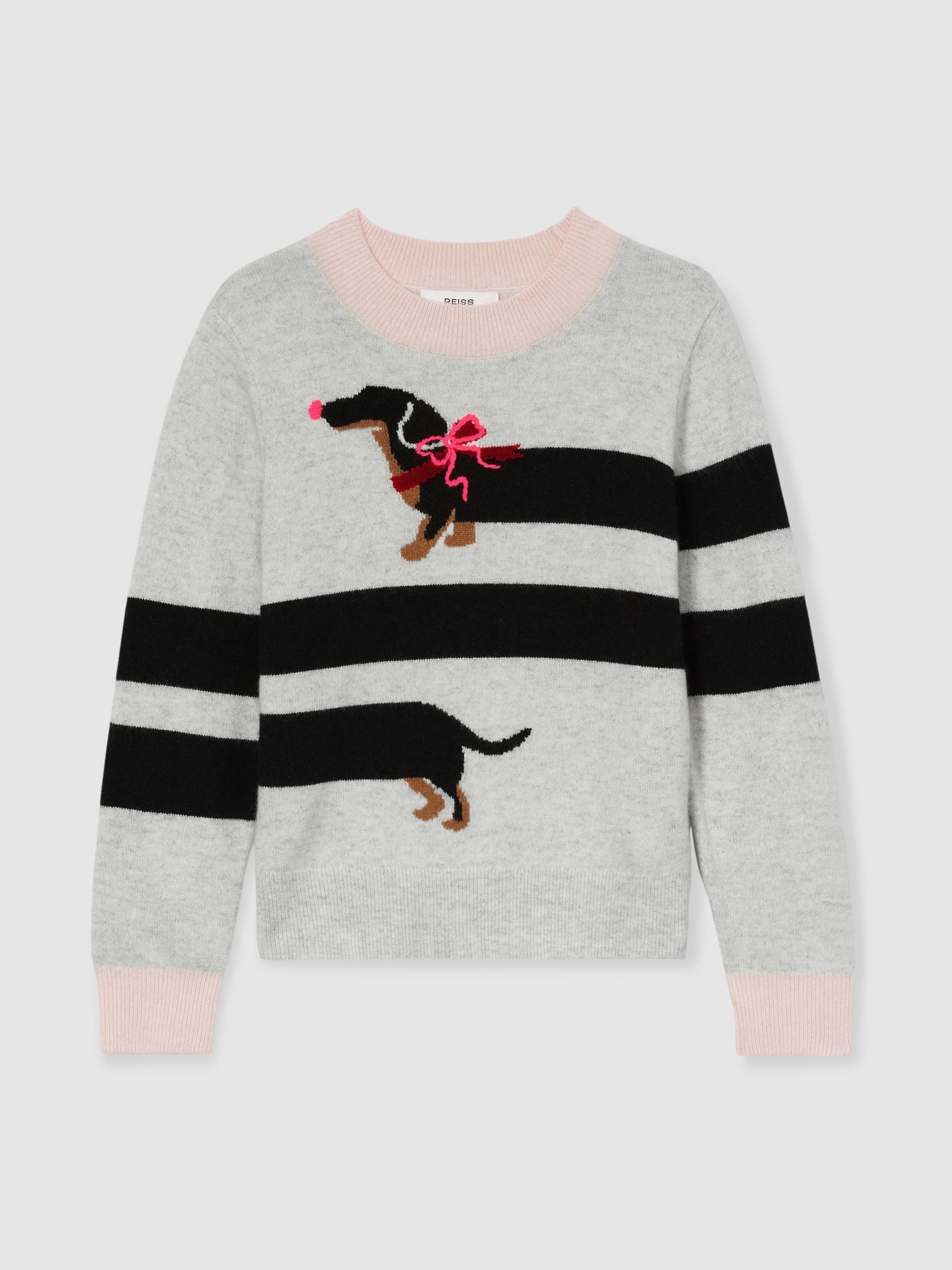4-9 yrs Wool-Blend Dachshund Intarsia Jumper With Cashmere in Grey - Image 2 of 4