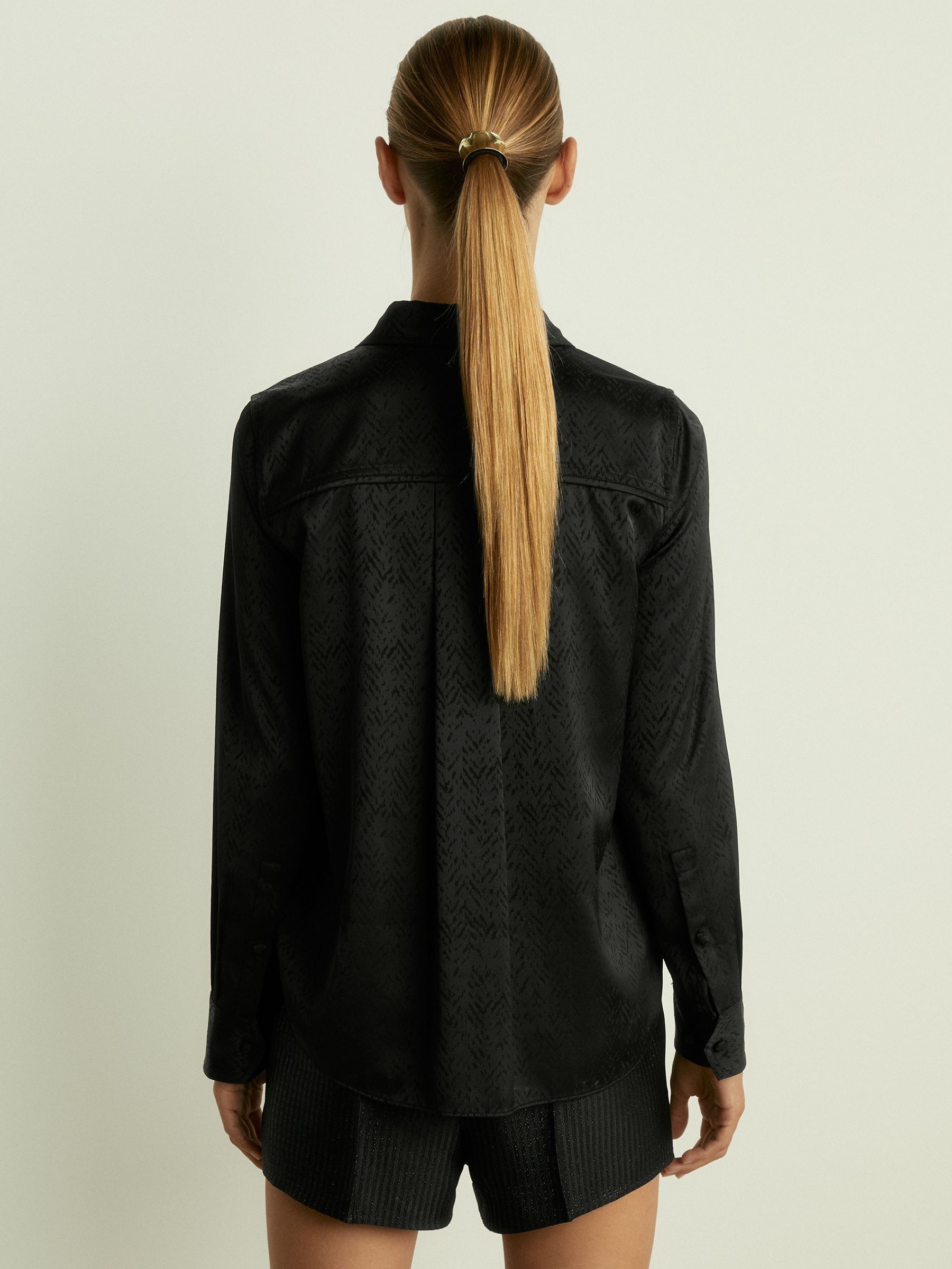 Lamé Stripe Twill Tuxedo Shorts in Black - Image 4 of 6