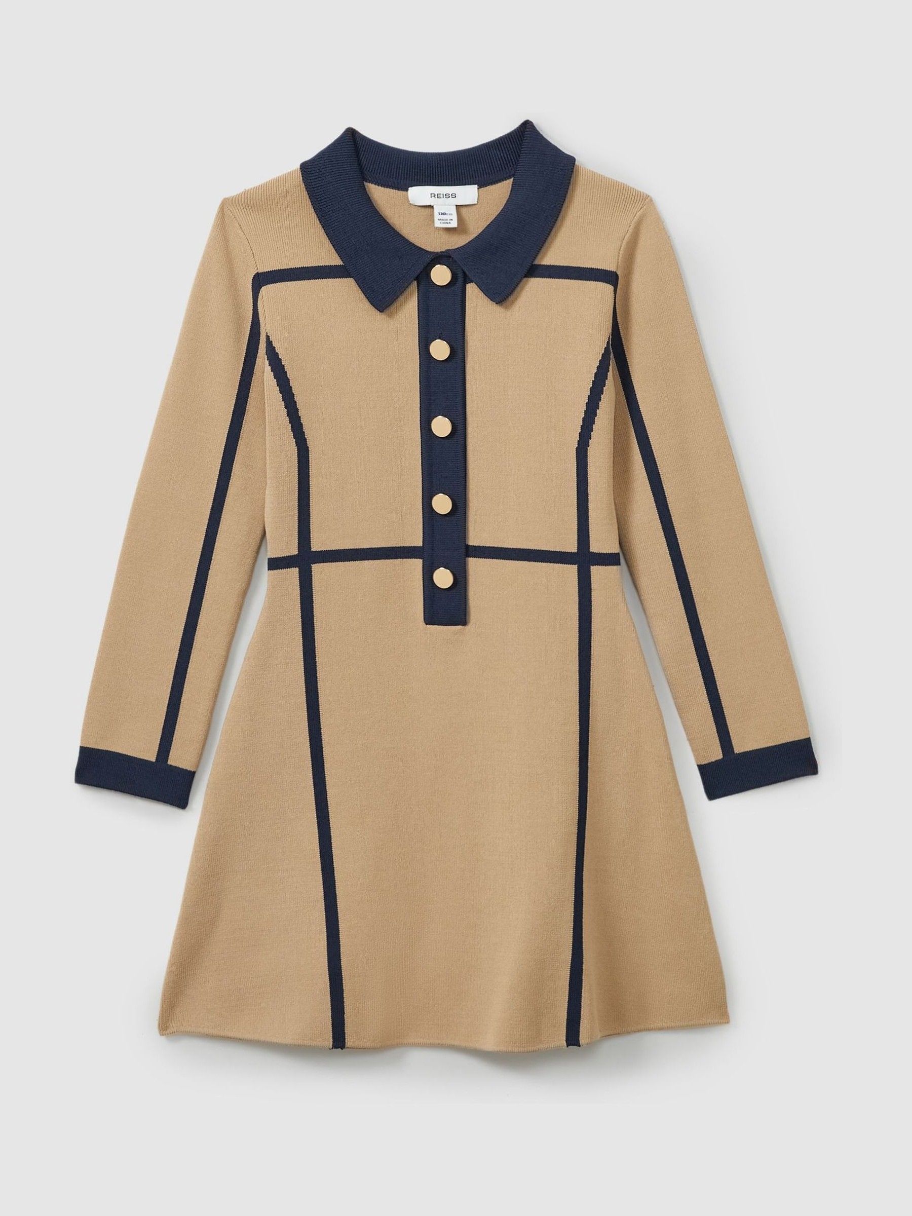 4-9 yrs Panel-Intarsia Jersey Dress in Camel - Image 2 of 4